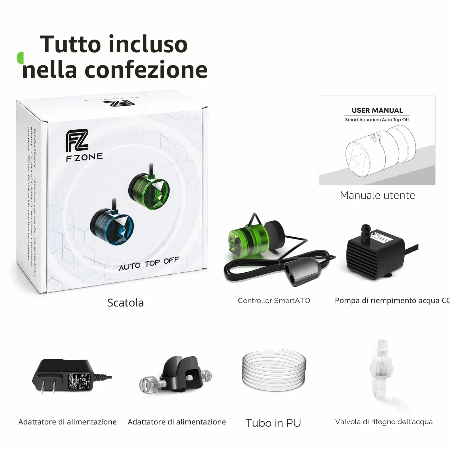 FZONE Osmolatore Acquario ATO Sistema di Riempimento Automatico con Pompa, Riempimento Acqua Acquario con Doppio Sensore Ottico, QST, ETFT Intelligente per Serbatoio di Barriere e Piante