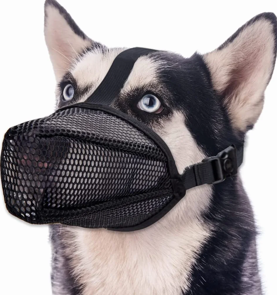 Museruola per Cani Con Rete Arrotondata, Traspirante e Regolabile - per Cani di Taglia Piccola, Media e Grande, Taglia M