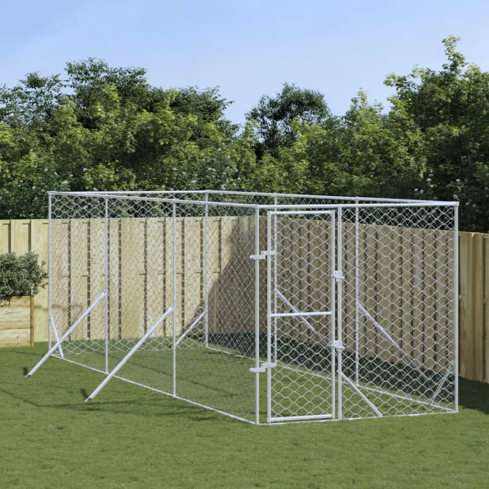 Gabbia per Cani da Esterno Grande - Kennel Recinto a Maglie Box per Animali in Acciaio con Serratura - Argento 2 x 6 x 2 m
