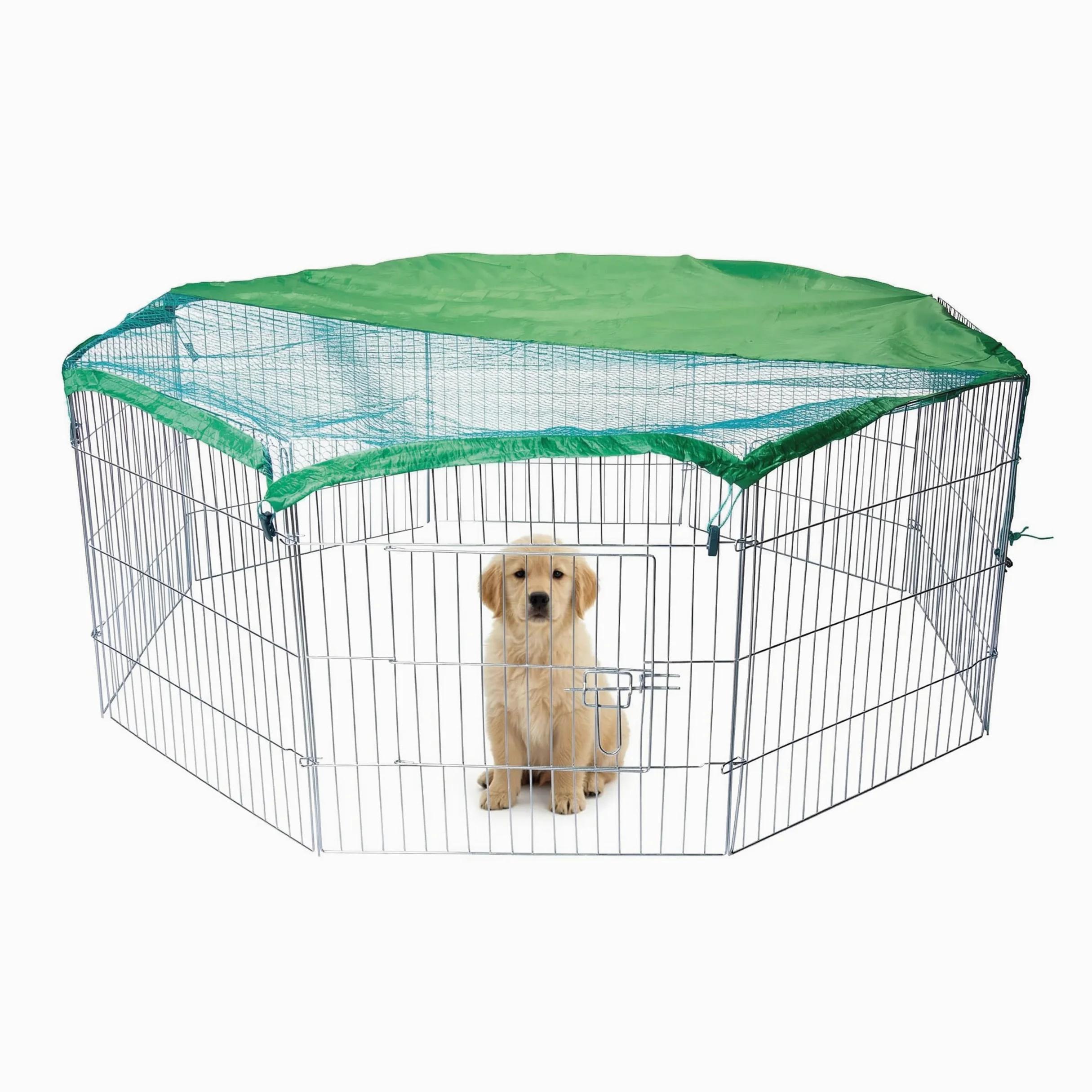 AQPET Recinto in ferro per Cani e Gatti Cuccioli Roditori Pieghevole 60x60 cm 8 Pezzi Per esterno da Giardino con Rete Parasole, Nero