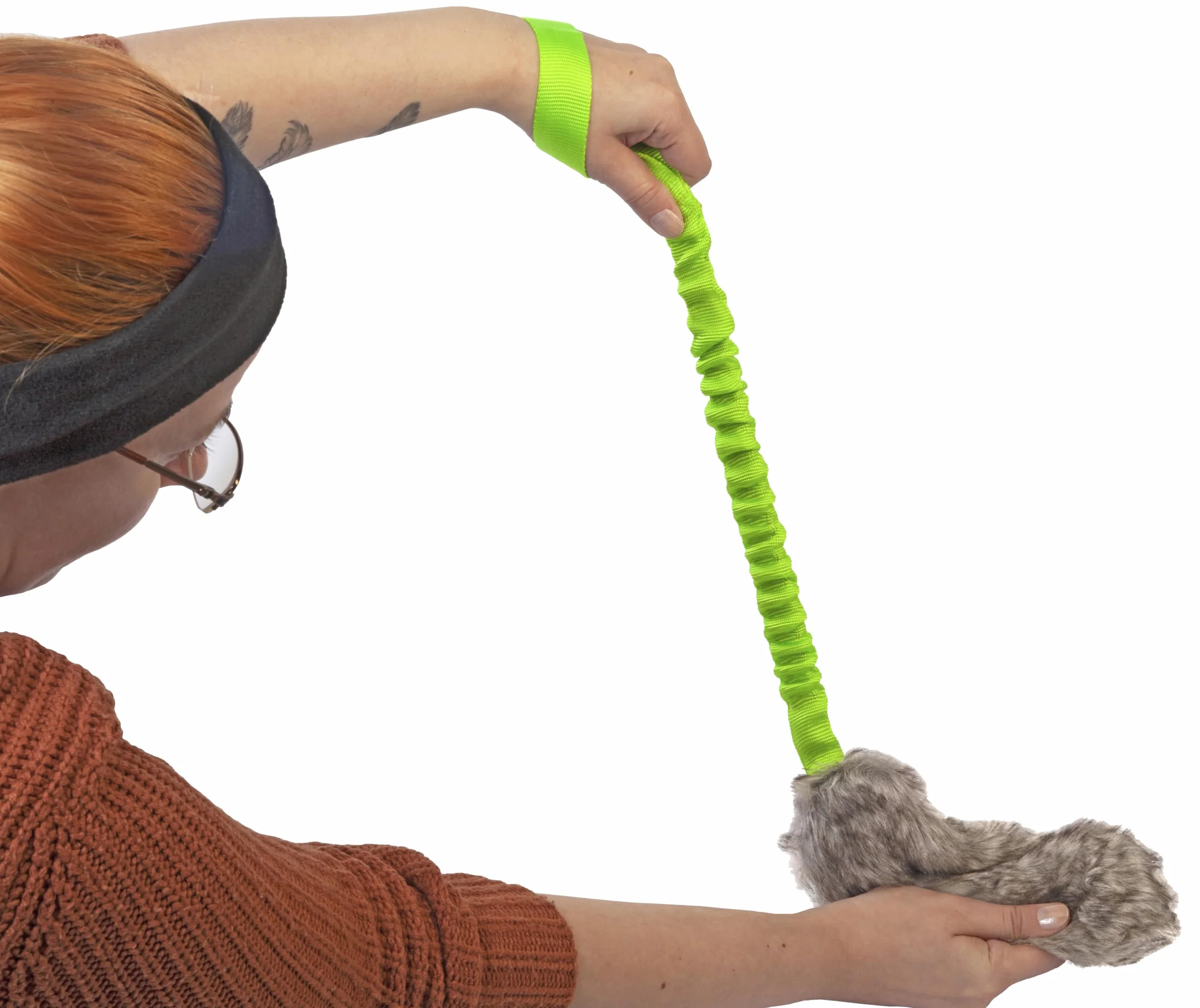 Dingo Giocattolo per Cane in Pelliccia Sintetica, Esca Squeaker 55 cm con Manico Elastico per Agilità, Addestramento, Riporto, Caccia e Gioco – Verde (15584-2)