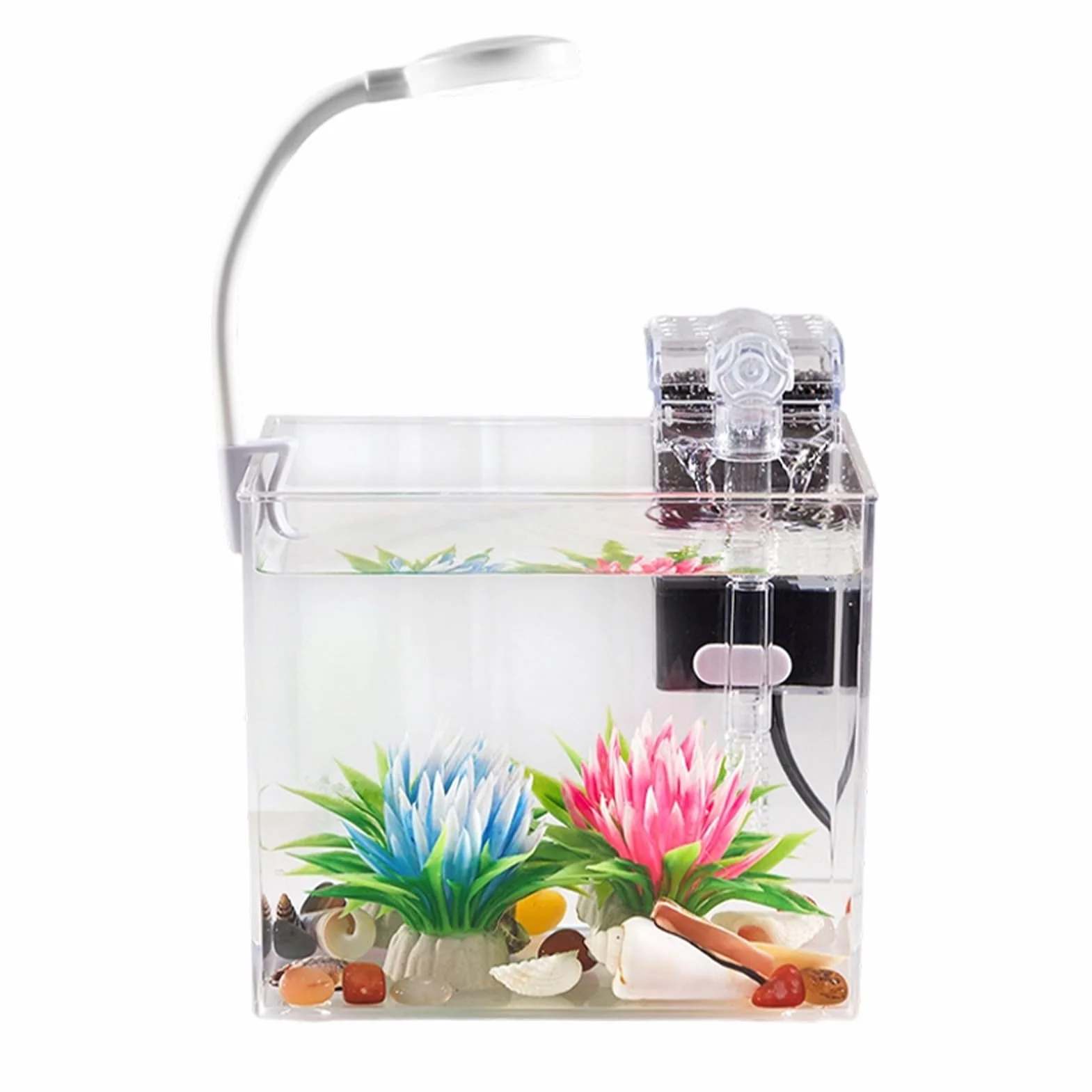 Mini Acquario, con a Clip, Base Trasparente Antiscivolo, Acquario da Tavolo per Pesci Betta, per Casa Camera da Soggiorno Appartamento Adulti e Bambini Acquariofilia Visione