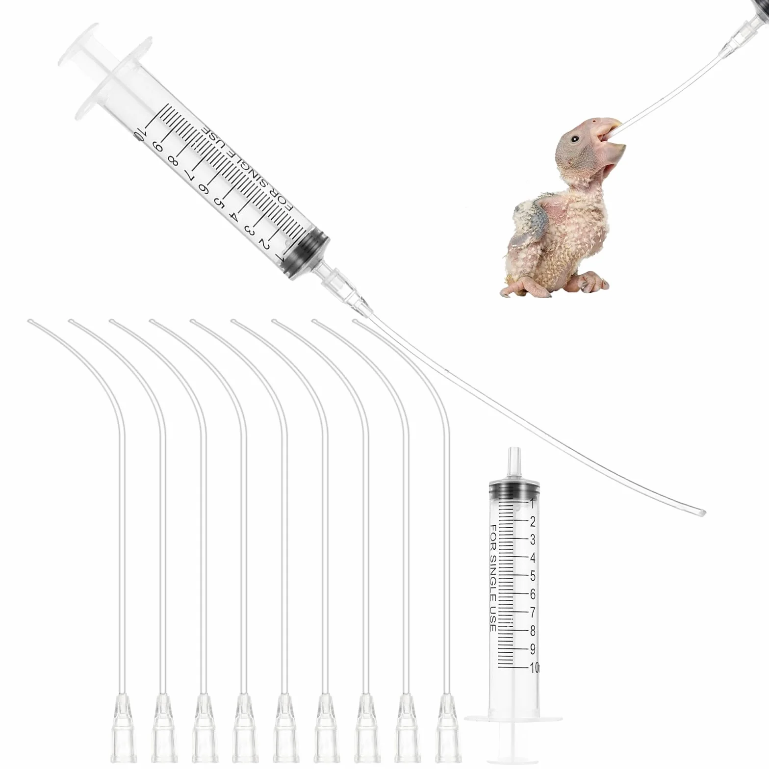 JIEYAO 10 tubi per l'alimentazione degli uccelli giovani, 2 siringhe da 10 ml, con tubo, accessori per alimentatore, siringa per mangime, cannula per l'alimentazione a mano, per uccelli, pappagalli,