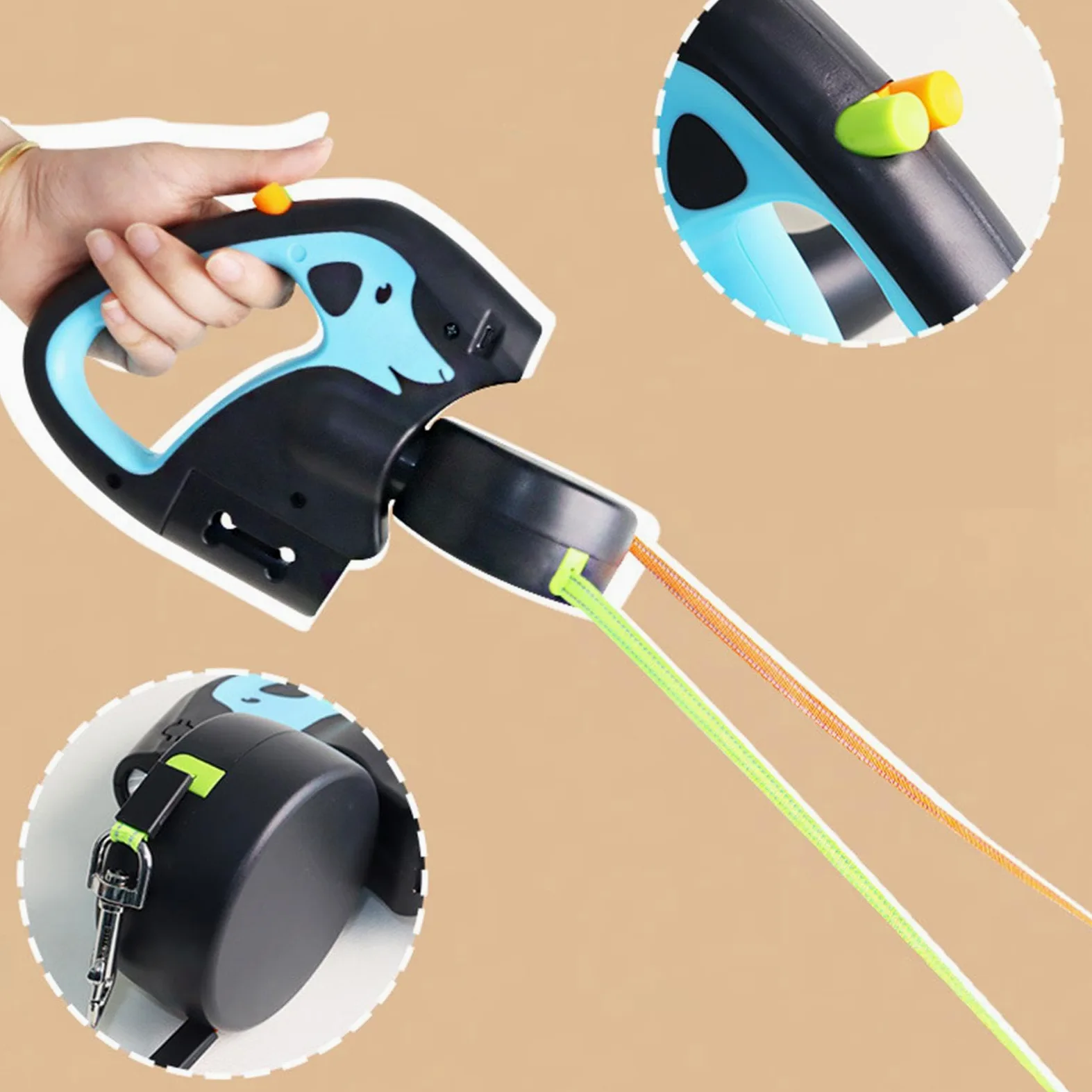Guinzaglio per cani con luce, corda retrattile, guinzaglio per cani | estensibile, design anti-groviglio, elastico protettivo, blocco per ottenere protezione brevettata, cavo portatile per cani,