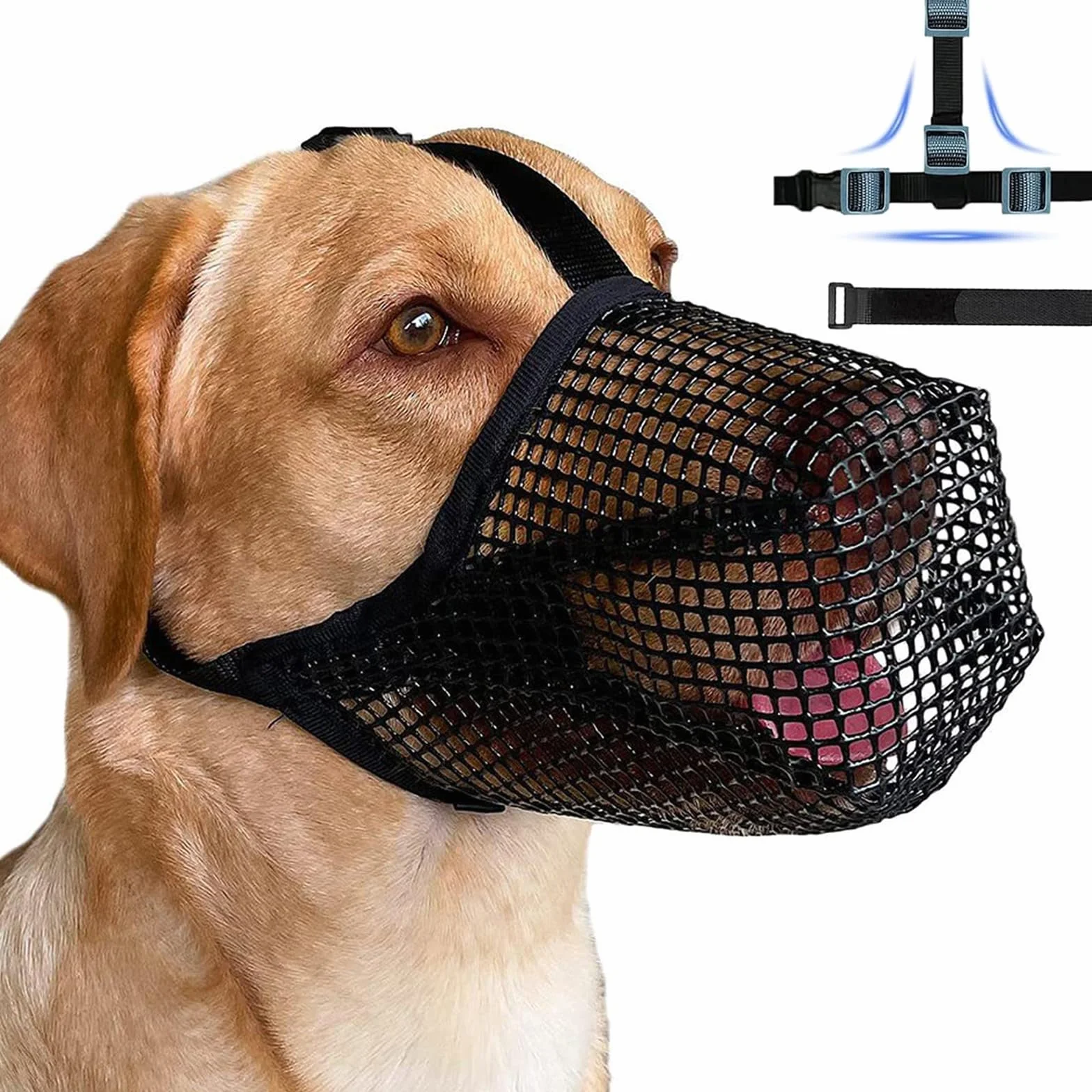 Museruola per Cani Museruola in Morbida Rete Che Impedisce Al Cane Di Masticare Mordere E Mordere Traspirante Riflettente Regolabile per Cani Di Taglia Media Grande (Nero-M)