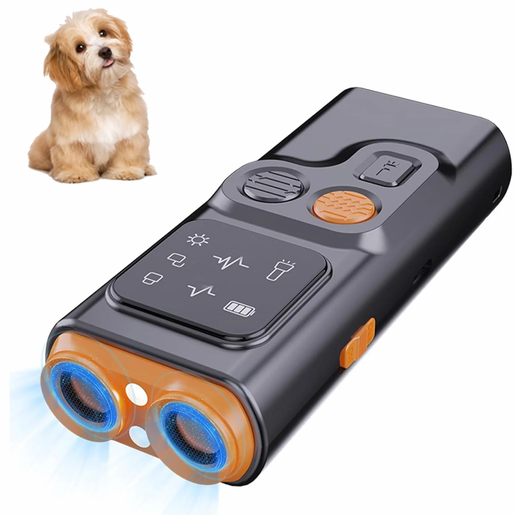 Bark Guard for Dogs, Anti Barking Device, Adjustable Ultrasonic Frequency & LED Flashlight, Rechargeable Battery