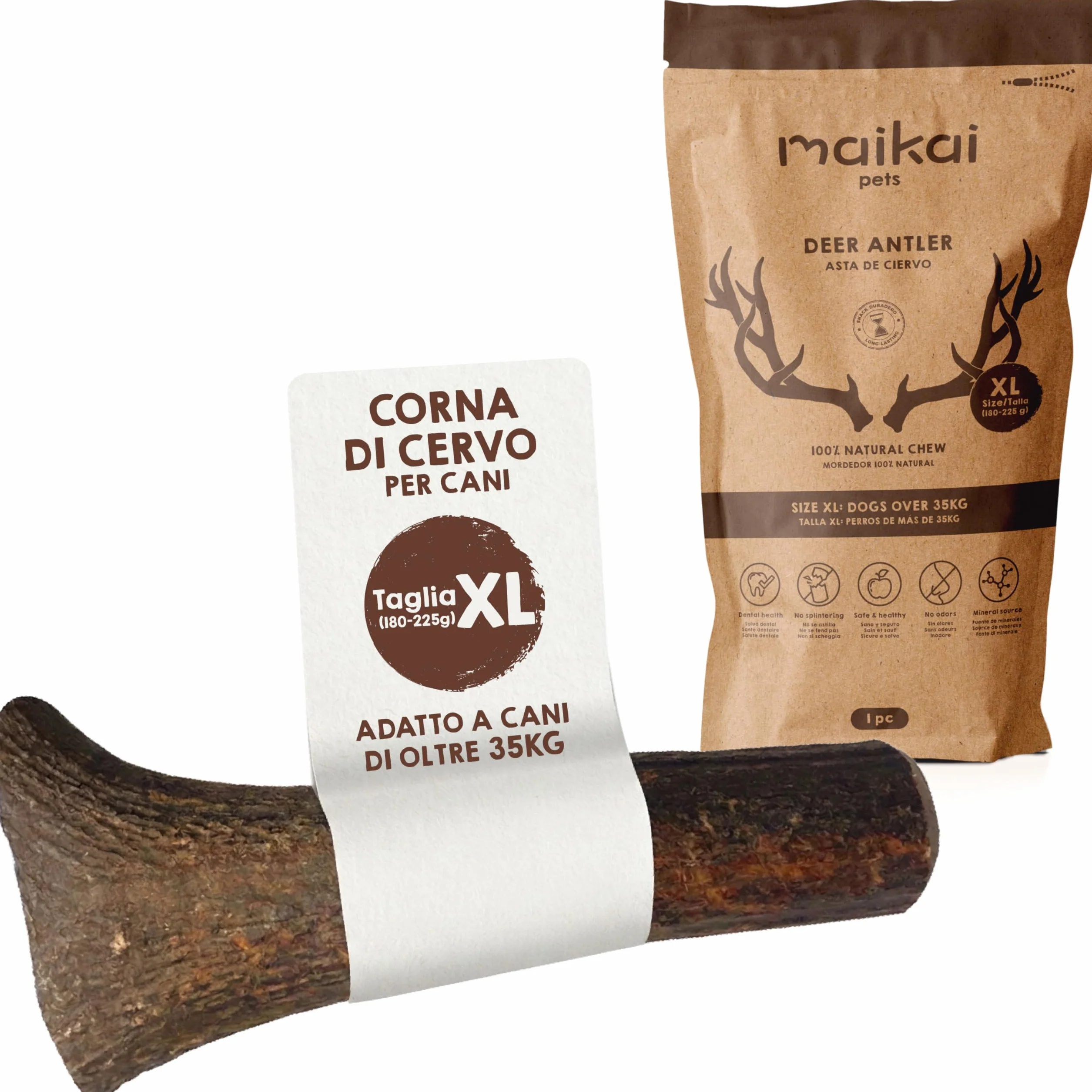 MAIKAI Corno di Cervo per Cani Grandi XL – Masticativo Naturale Senza Punta – Osso Inodore Antitartaro