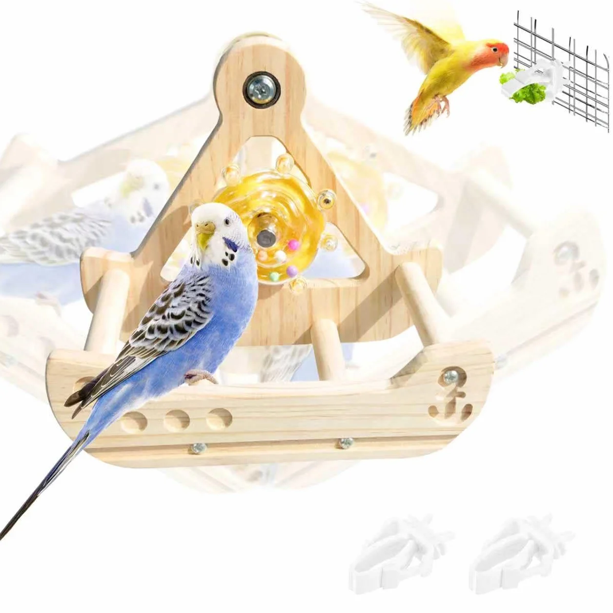 Posatoi per Uccelli, Parco Giochi per Pappagalli, Posatoi in Legno, Giocattoli dell'altalena per uccelli, gabbia per uccelli appesa alla struttura di gioco, stile unico della nave pirata