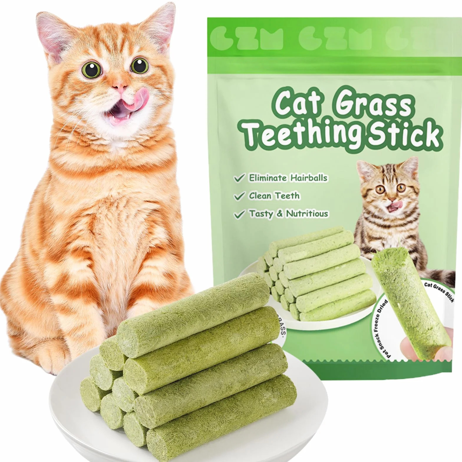 Erba Bastoncini da Masticare per Gatti 30g con Pollo Snack Liofilizzato Pulizia Denti Olio di Pesce