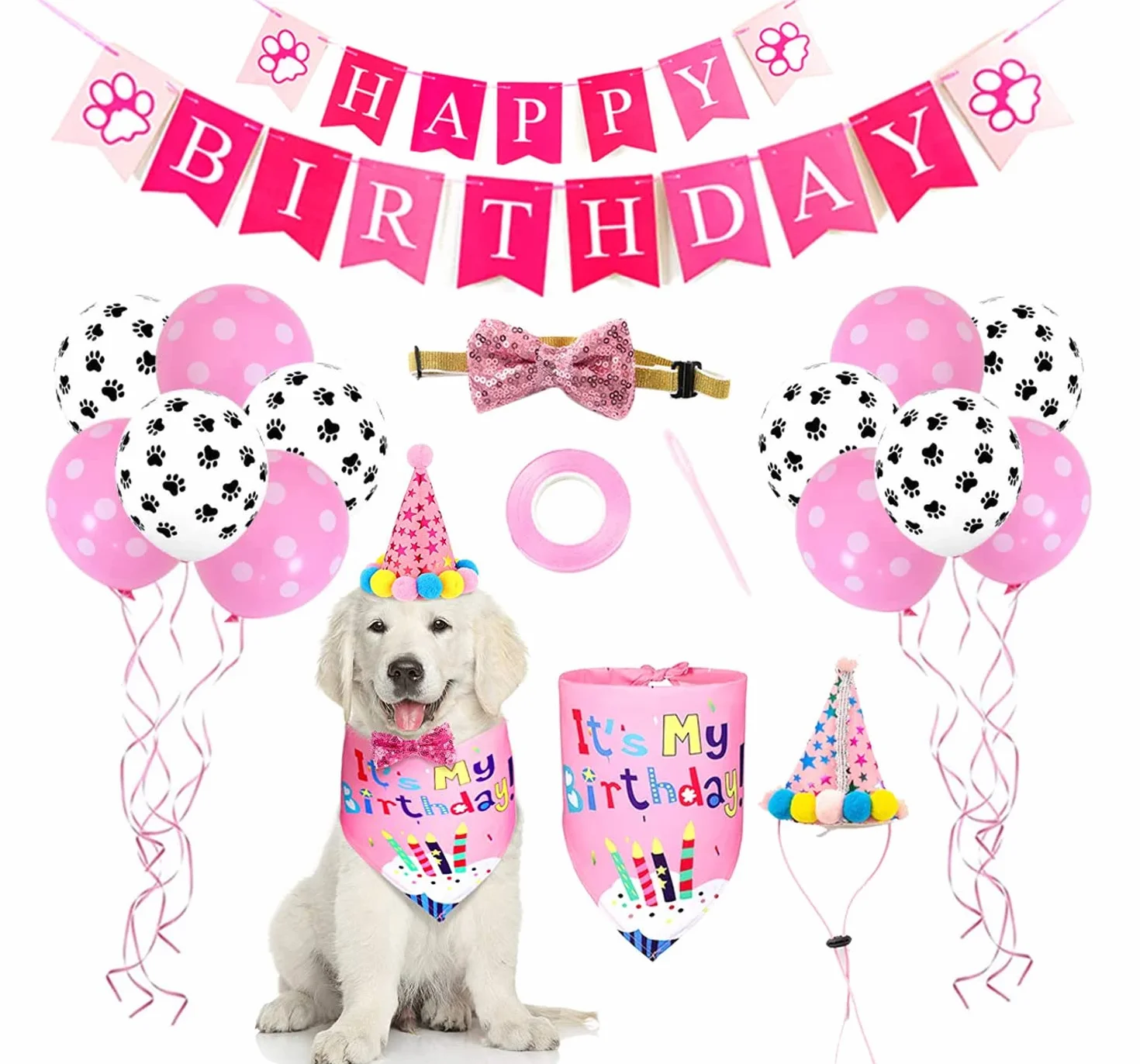 Bandana per Cani Compleanno Regalo Cucciolo Gatto Decorazioni Pet Rosa