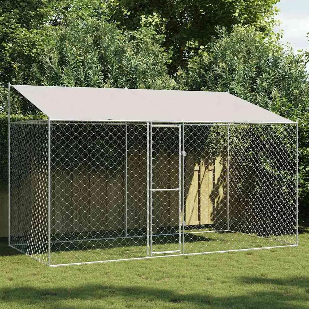 Gabbia per Cani da Esterno in Acciaio zincato Argento 400 x 200 x 256 cm
