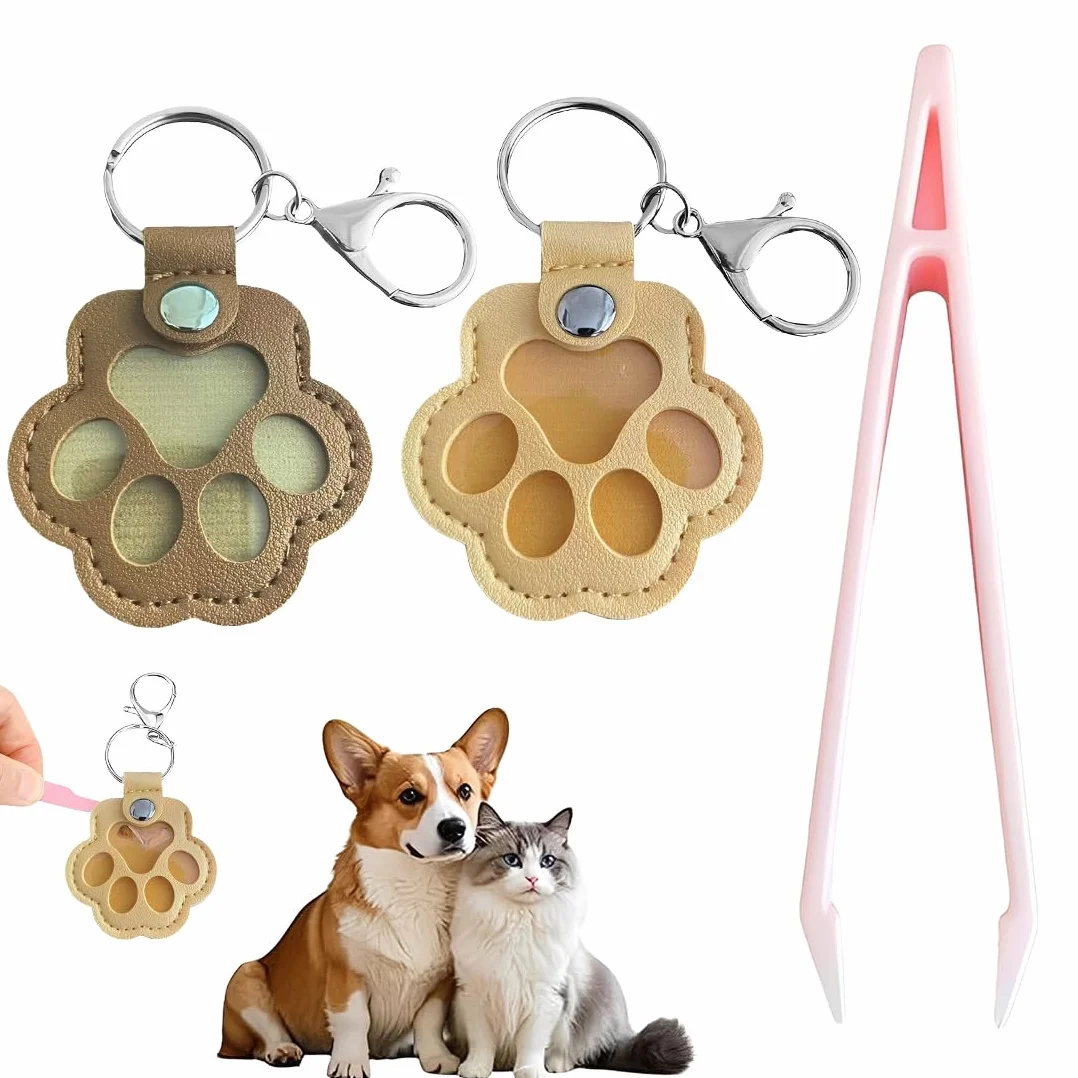Set 2 Pezzi Portachiavi Ricordo Animale con Pinzette e Raccolta Peli per Cani e Gatti