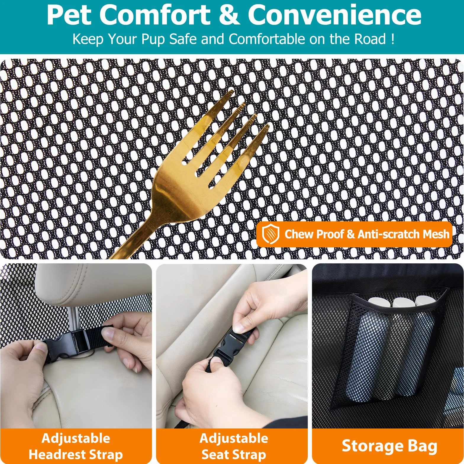 griglia per cani per bagagliaio e sedile posteriore con copertura più ampia, barriera universale per cani per auto e SUV, divisorio per cani con rete trasparente resistente ai morsi e telaio