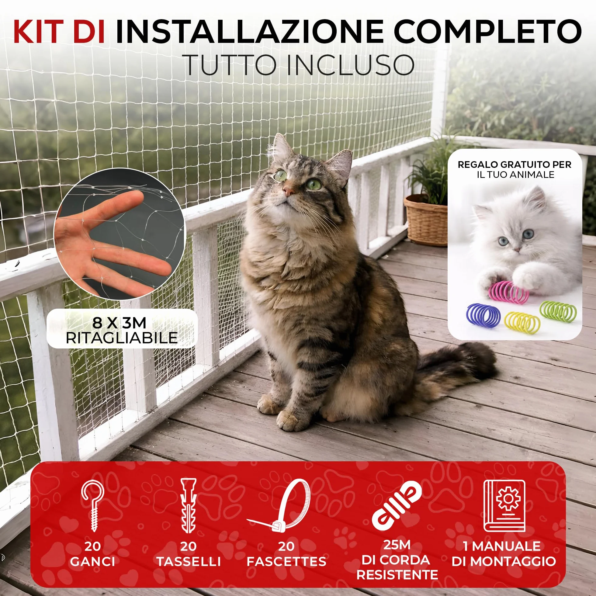 Rete per Gatti I Trasparente I 8x3m I Giocattolo Regalo I Rete per Gatti Balcone Trasparente I Rete Balcone per Gatti | Rete Protezione Balcone e Finestra per Gatti