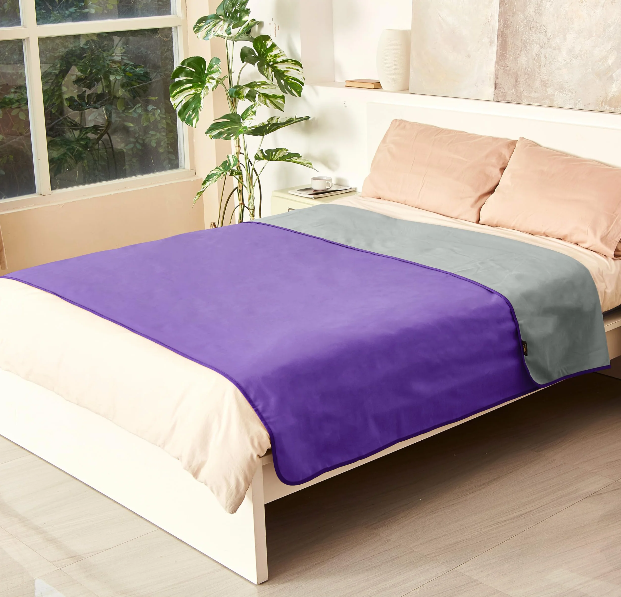 Catalonia Classy Coperta impermeabile per letto intimità, coperta d'amore, impermeabile, coppia, coperta per adulti, impermeabile, anti fouling, coperta per incontinenza (XL 203 x 152 cm, viola/grigio