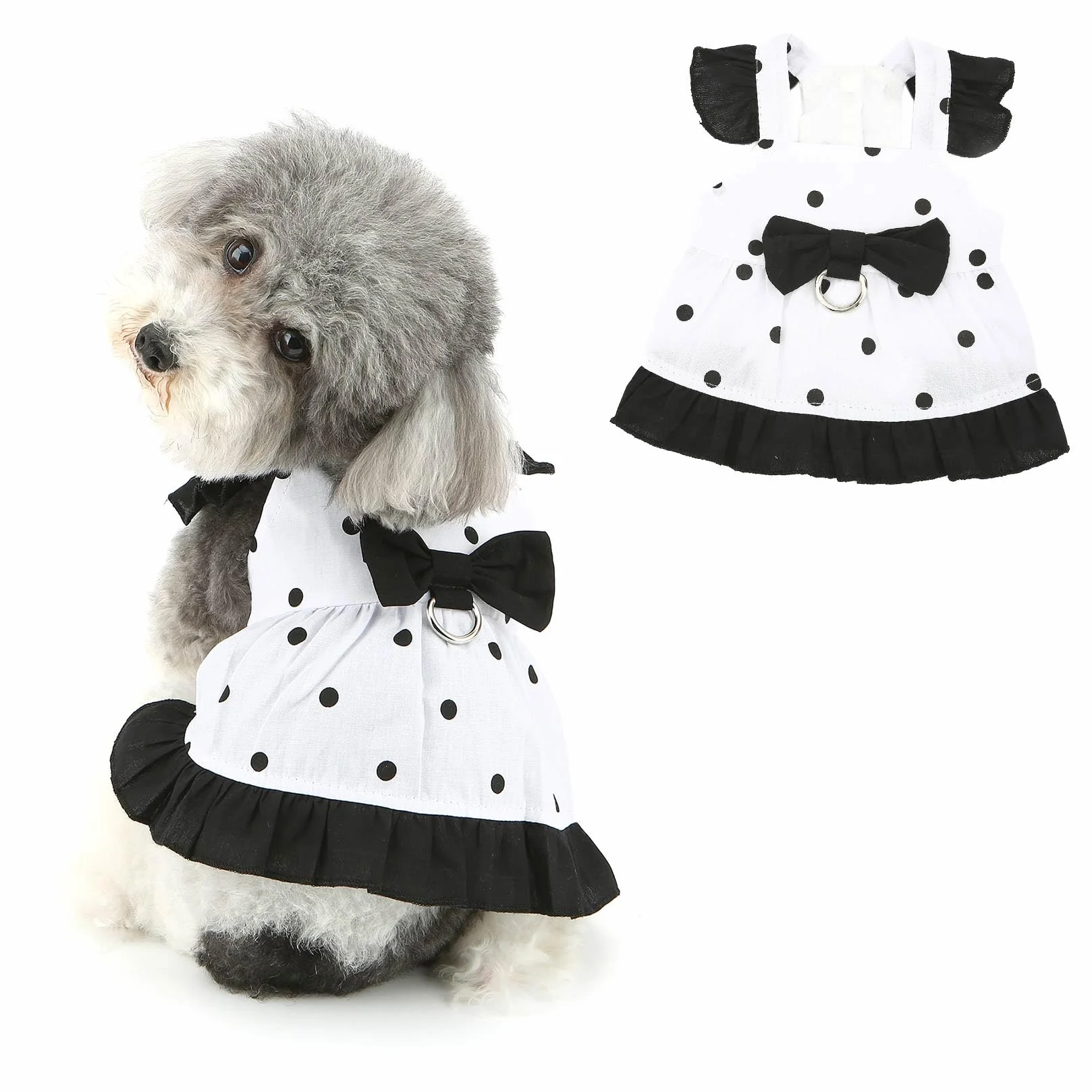 Abiti per cani a pois con fiocco, gonna da principessa per cuccioli, nero, M