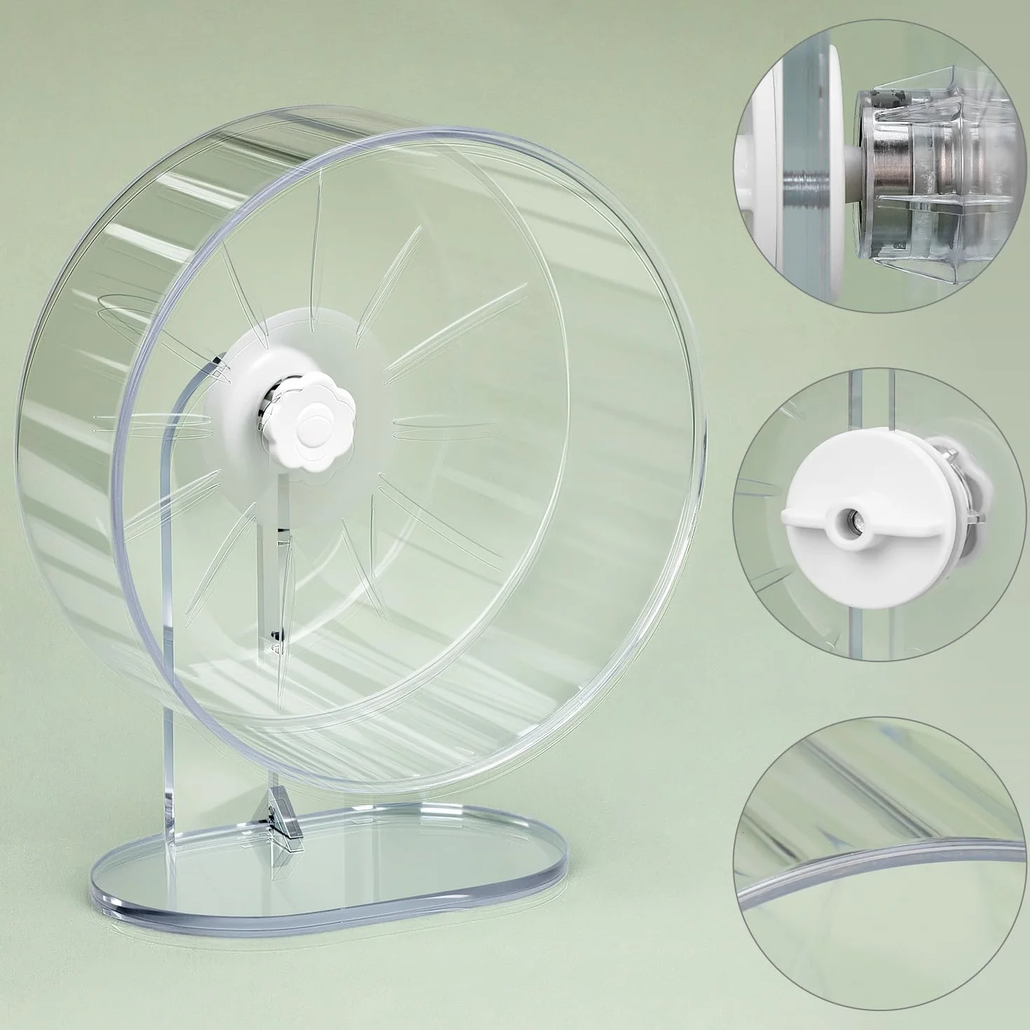 QWORK® Ruota per Criceti Silenziosa, 22 cm - Antiscivolo con Supporto Regolabile per Criceti, Topi, Gerbilli e Roditori - in Acrilico Trasparente