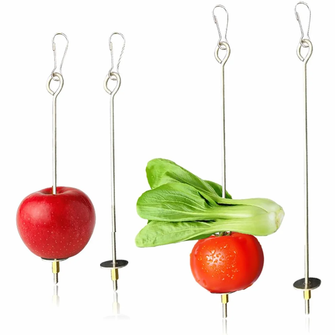 4 Pezzi Spiedino Portafrutta per Pappagalli, Mangiatoia per Pappagalli, Accessorio Appeso alla Gabbia per Foraggiamento del Cibo, Portafrutta per Uccelli, Giochi per Pappagalli, Acciaio Inox