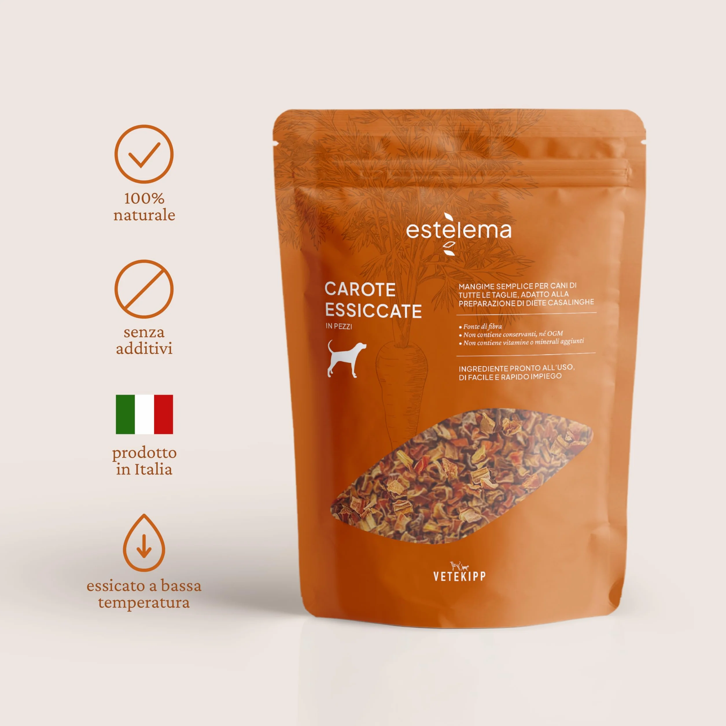 Carote Disidratate a pezzi per Cani 400g | 100% Naturali, Senza Additivi | Snack e Integrazione Dieta Casalinga BARF | 15 g ≈ 100 g Carote Fresche