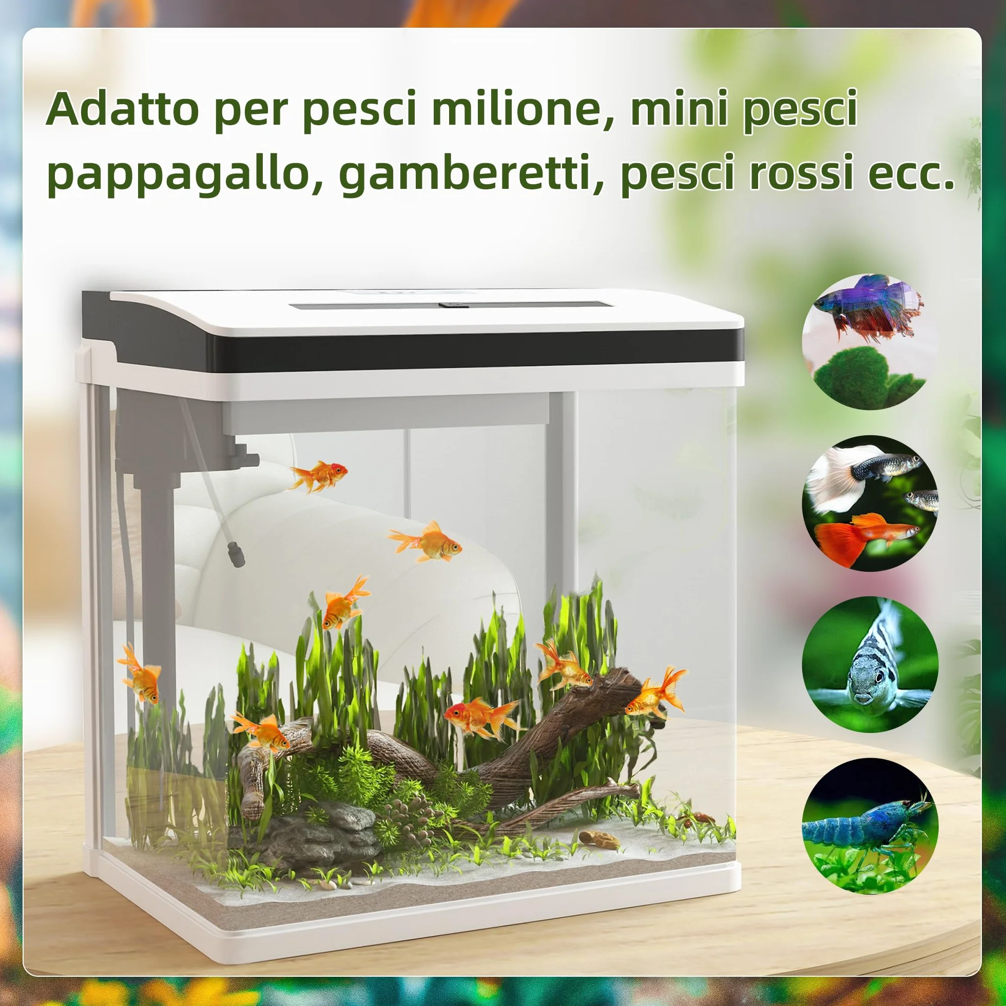 PawHut Acquario per Casa da 28L a Illuminazione LED con Fori di Ventilazione e Pompa Silenziosa, Vaschetta per Pesci in Vetro HD e ABS, 38x26x38 cm, Bianco e Trasparente