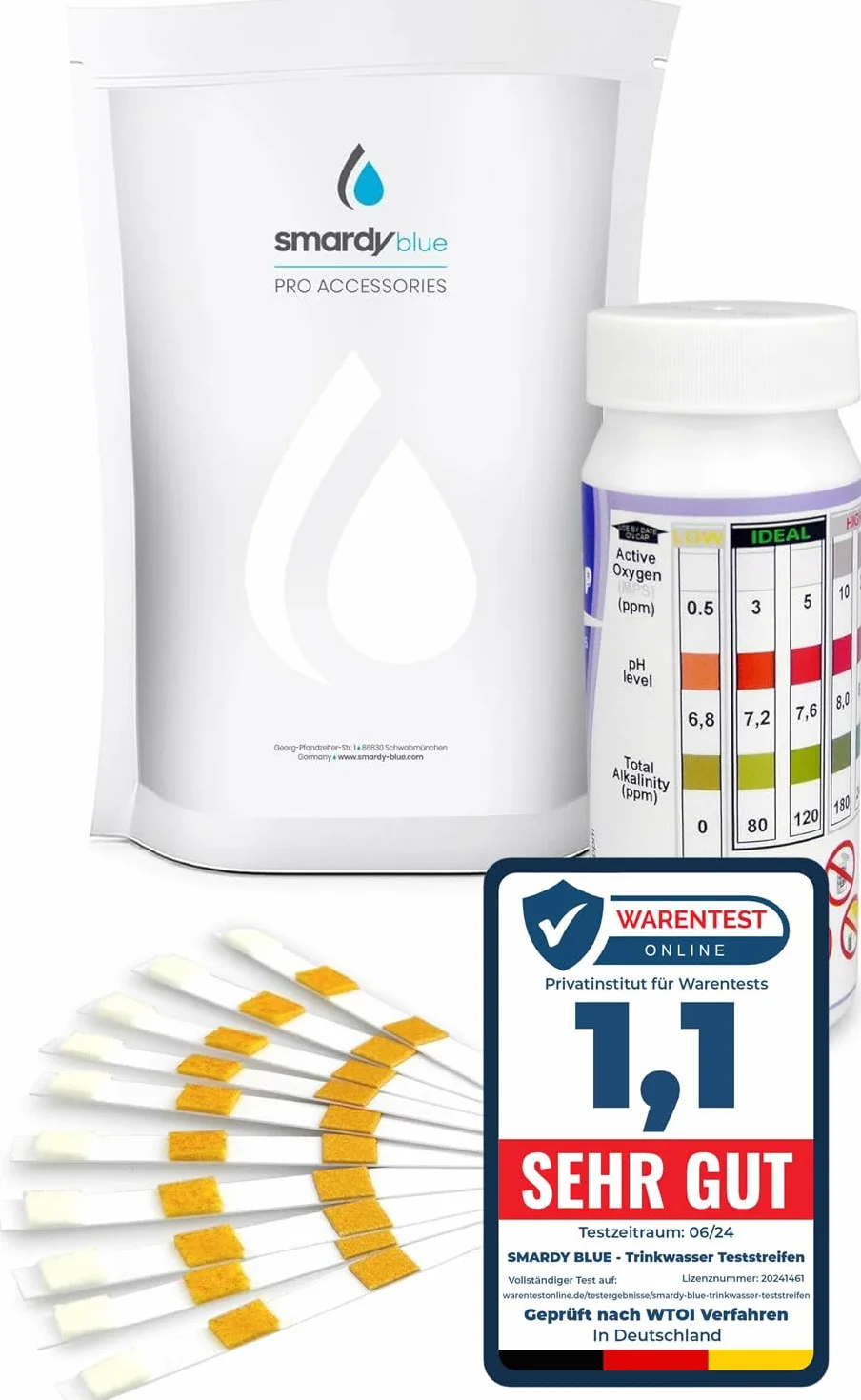 smardy 50 strisce test acqua 3in1 per piscina e spa – misura pH, alcalinità e ossigeno attivo in 15 secondi – per whirlpool, acquario e acqua potabile – bustine sigillate da 10, con scala colori