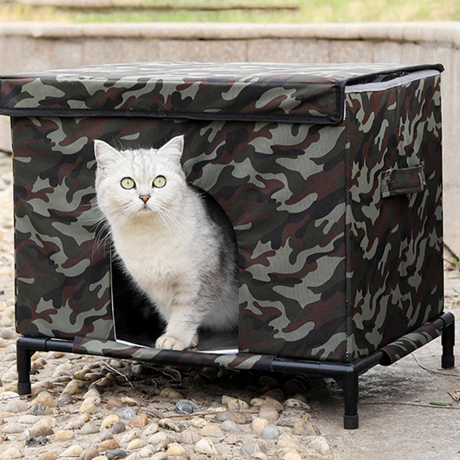 Casa per Gatti da Esterno Tenda Isolata E Calda | Base Rialzata Casa per Gatti Esterna Resistente alle Intemperie con Finestra Trasparente per Cani e Galline all'Aperto per