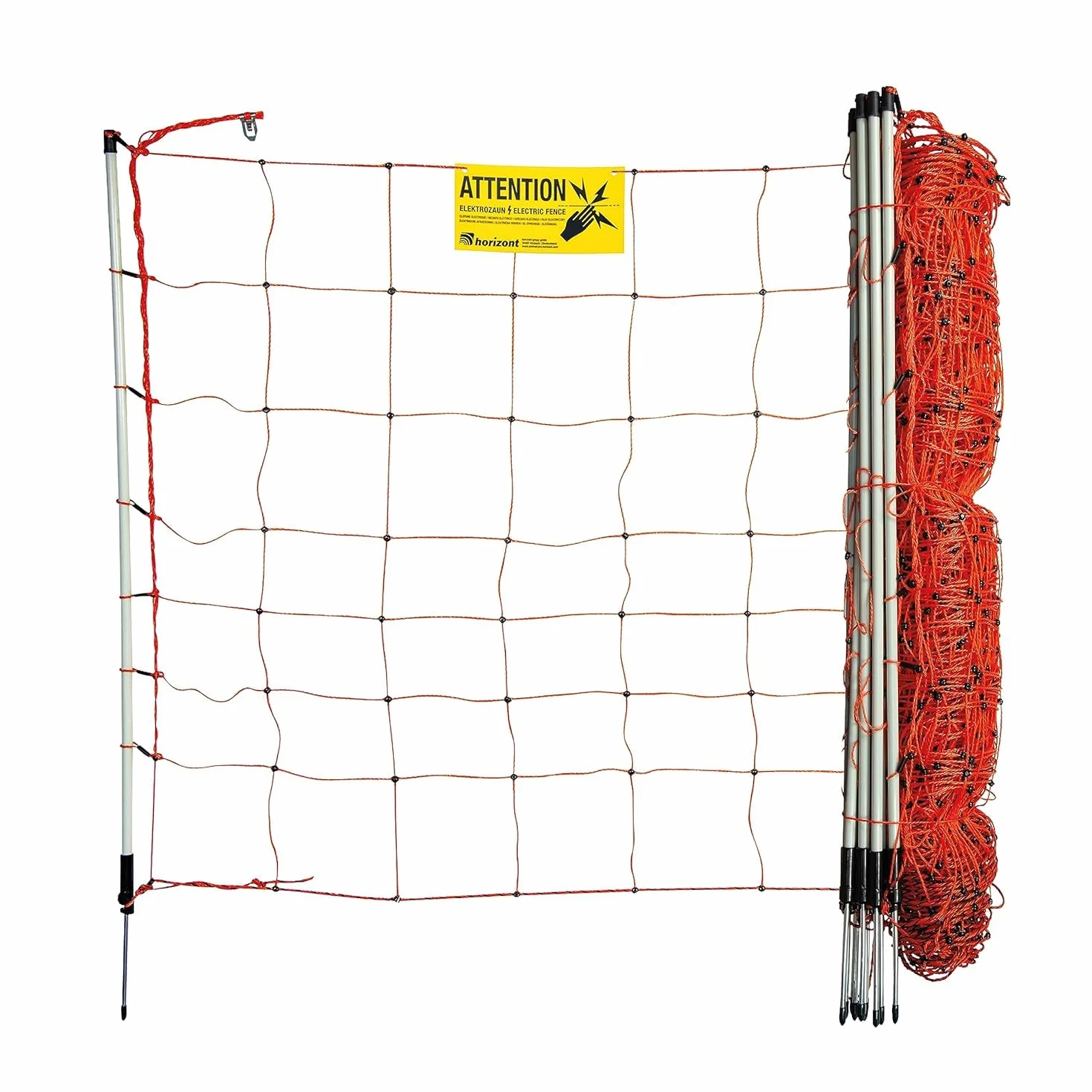 horizont StrongLine - Recinzione mobile per cani da campeggio, 50 m, 90 cm, elettrificabile, 14 pali in fibra di vetro, colore arancione, flessibile, per cani, recinzione mobile per giardino