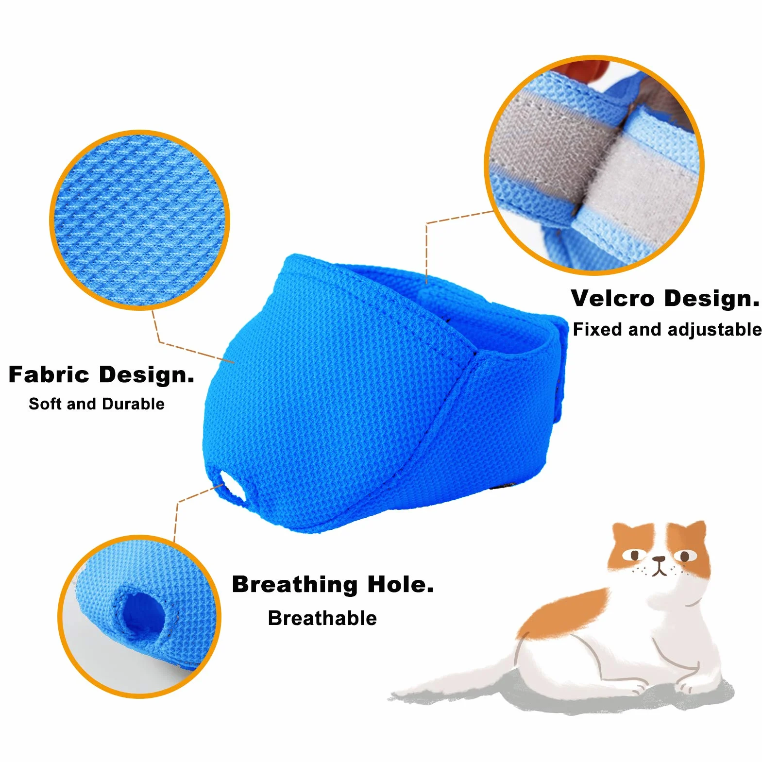 OHCOZZY Museruola Gatto con Rete Traspirante, Maschera per La Bocca del Gatto per Prevenire I Morsi e La Masticazione(L, Blu)