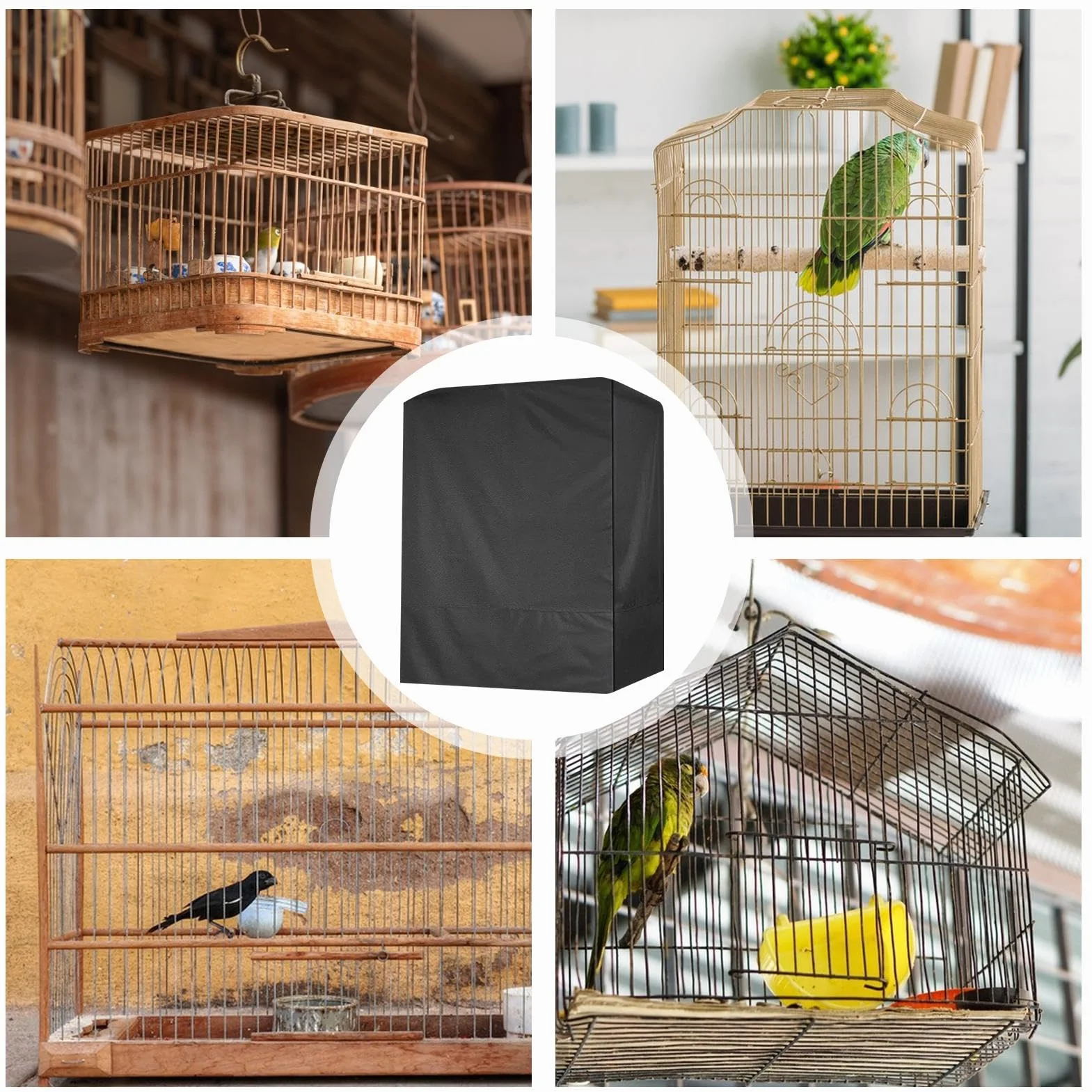 Copertura per gabbia per animali domestici, copertura impermeabile in tessuto Oxford per gabbie per uccelli, copertura notturna protettiva regolabile con design a due manici, forniture per