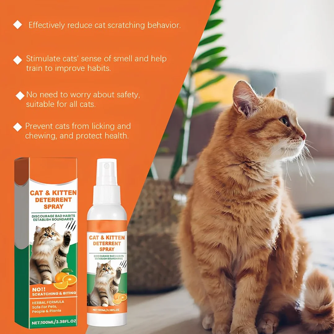 Spray Repellente per Gatti,100ml Repellente Gatti e Spray AntiGraffio,Dissuasori per Gatti,Uso Interno ed Esterno,Protezione del Divano e Mobili,Protezione Divano Graffi Gatto