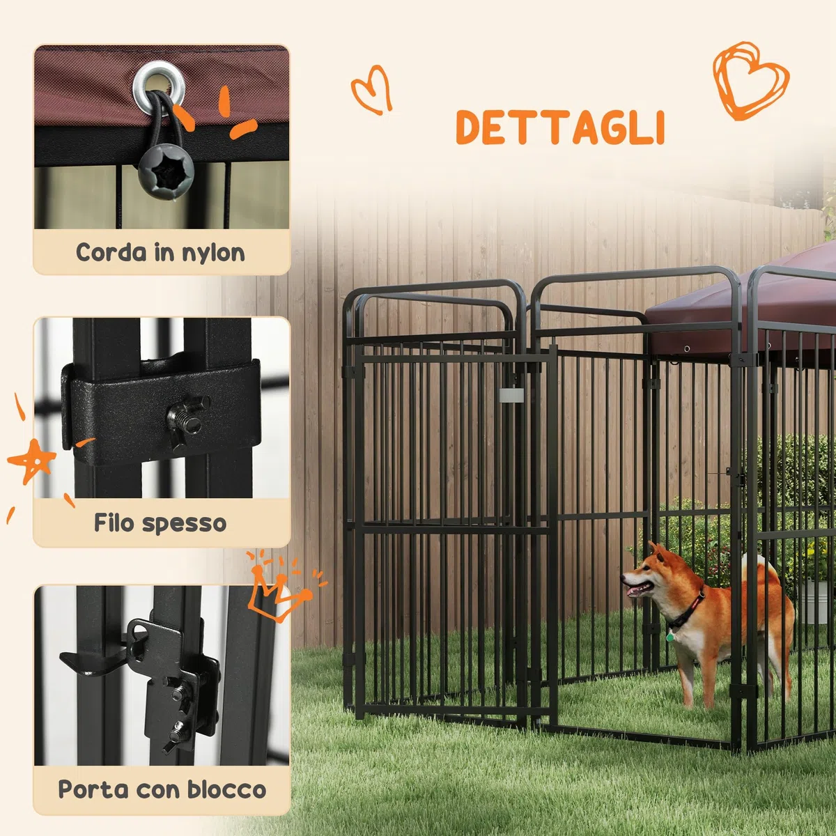 PawHut Kennel per Cani Grandi da Esterno 282x141x160.5cm Marrone | Recinto per Cani da Esterno con Tetto Anti-UV Impermeabile, Gabbia in Metallo