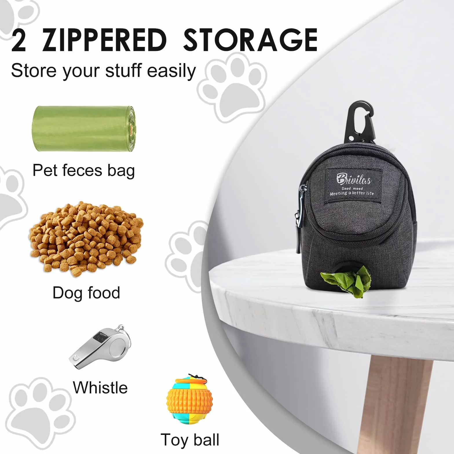 FuninCrea Borsa per Cibo per Cani, Borsa Addestramento Cani con Dispenser per Cacca Integrato per Passeggiate in Tessuto OxfordBorsa Addestramento Cane Allenamento all'aperto (Nero)
