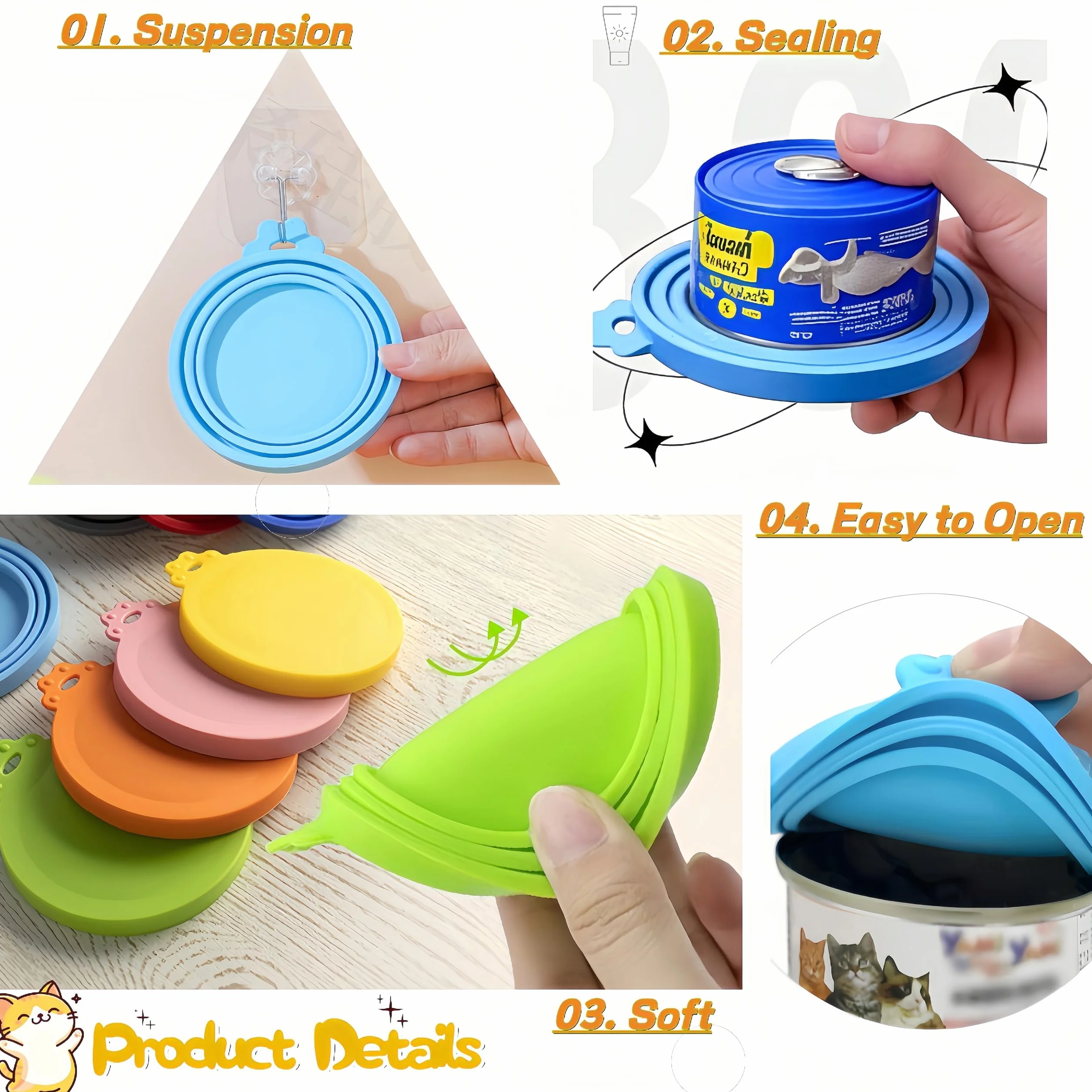Coperchi universali in silicone per lattine alimentari, adatti per conservare cibo per cani e gatti, coperchi ermetici, in silicone per uso alimentare, adatti a 3 dimensioni standard, rosa