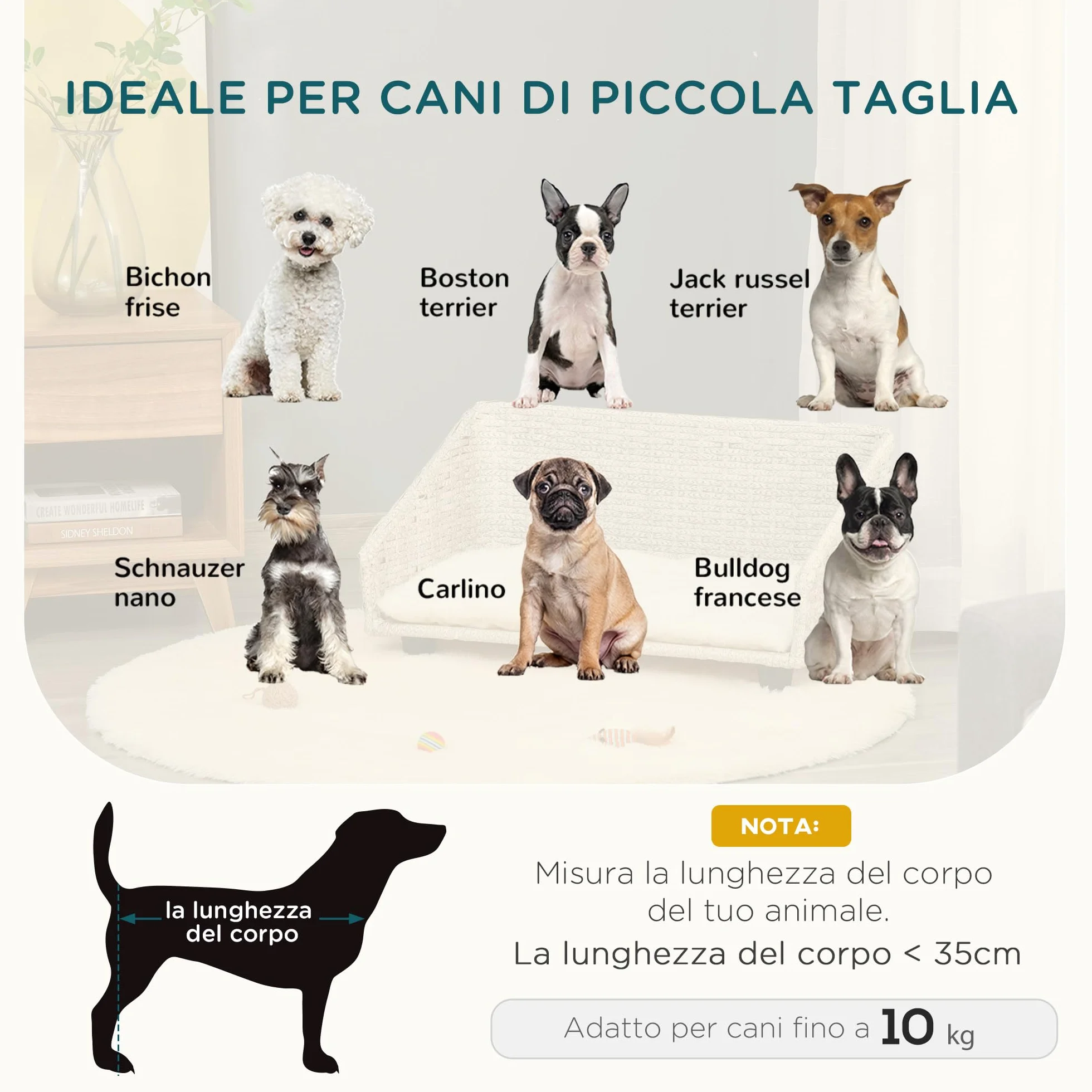 PawHut Cuccia per Cani e Gatti Rialzata in Rattan con Cuscino Lavabile Bianco, Lettino per Animali da Interno, 70.5x40x37.5cm, Beige