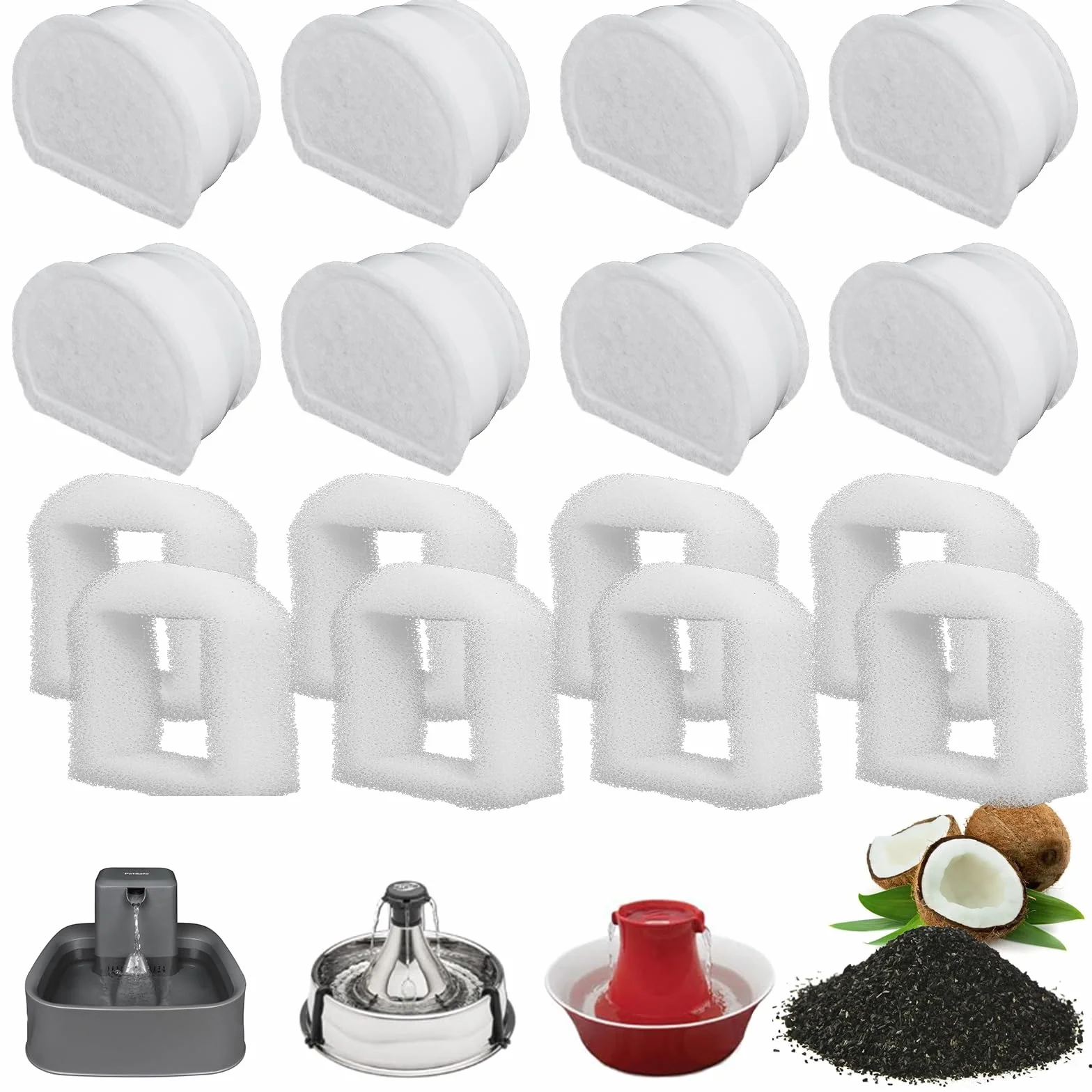 Filtri Fontanella Gatti PetSafe Drinkwell Fountain Acciaio Inox 360 Avalon Pagoda Seascape Sedona 16 Pezzi Prefiltro Schiuma Filtro Carbonio
