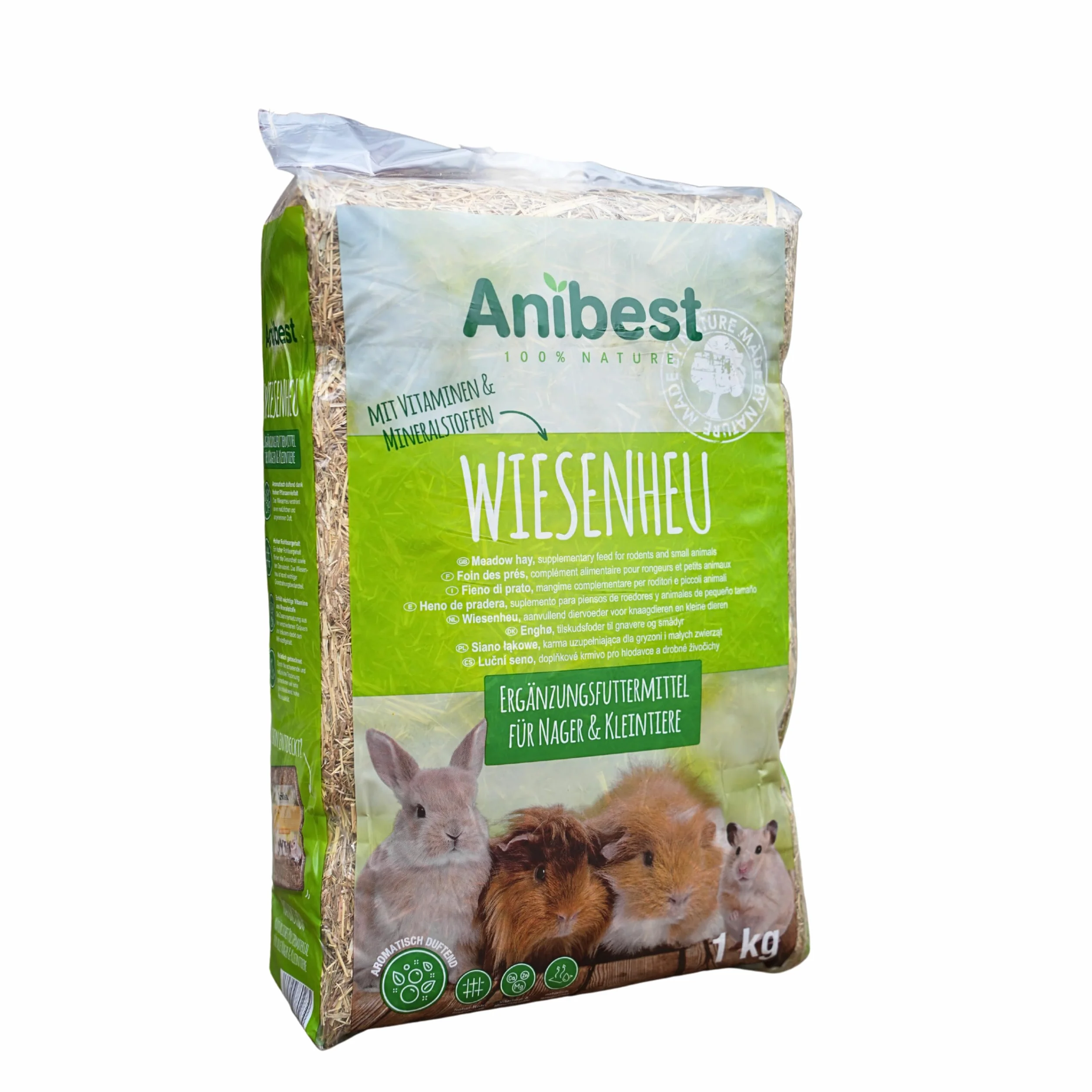 Anibest Fieno di prato naturale al 100% per conigli, criceti, cavie e altri roditori e piccoli animali, prodotto in Germania, 1 kg