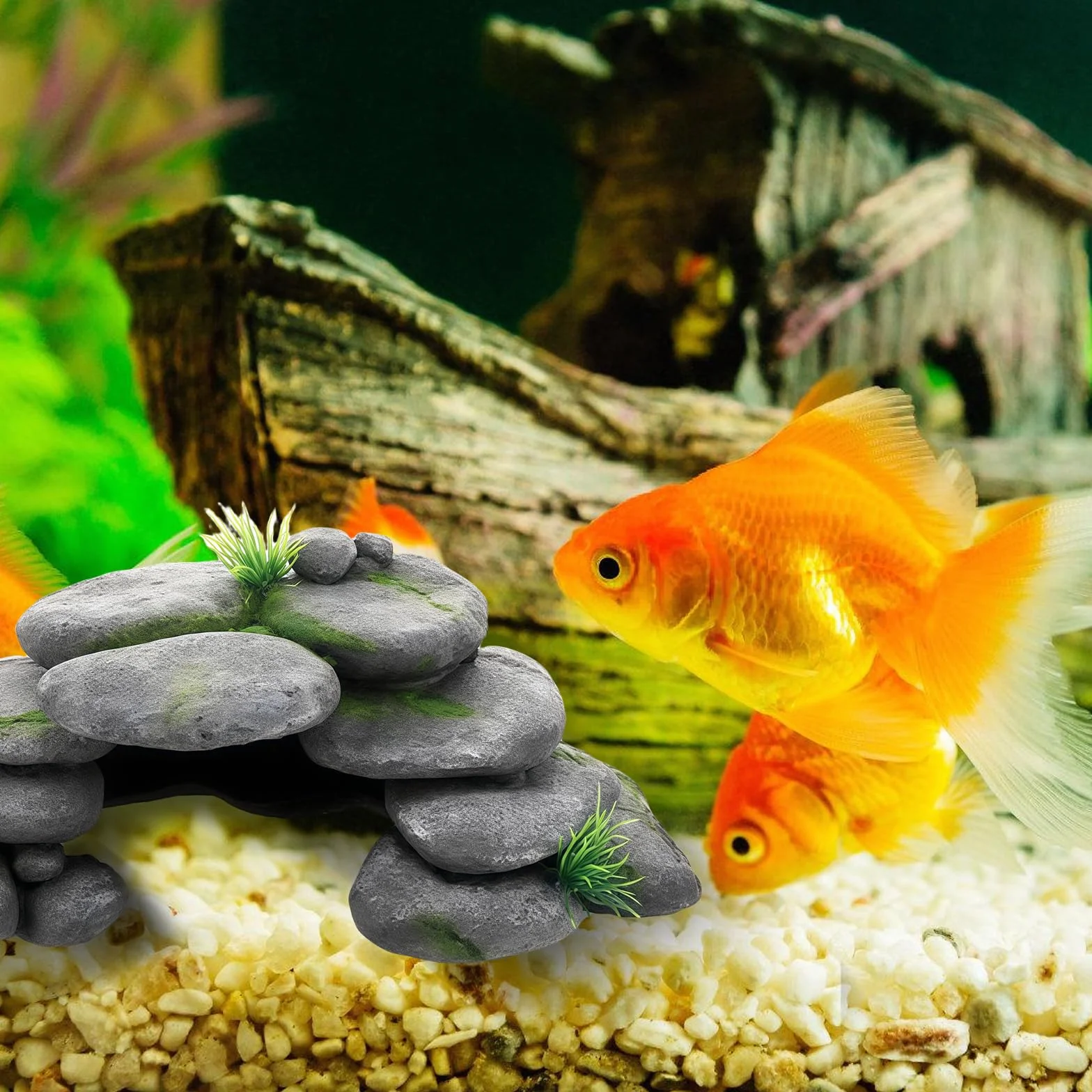 Decorazione per acquario, grotta con erba verde, decorazione per acquario, grande, decorazione per acquario, nascondiglio in resina, per tartarughe, Axolotl, gamberetti, pesci