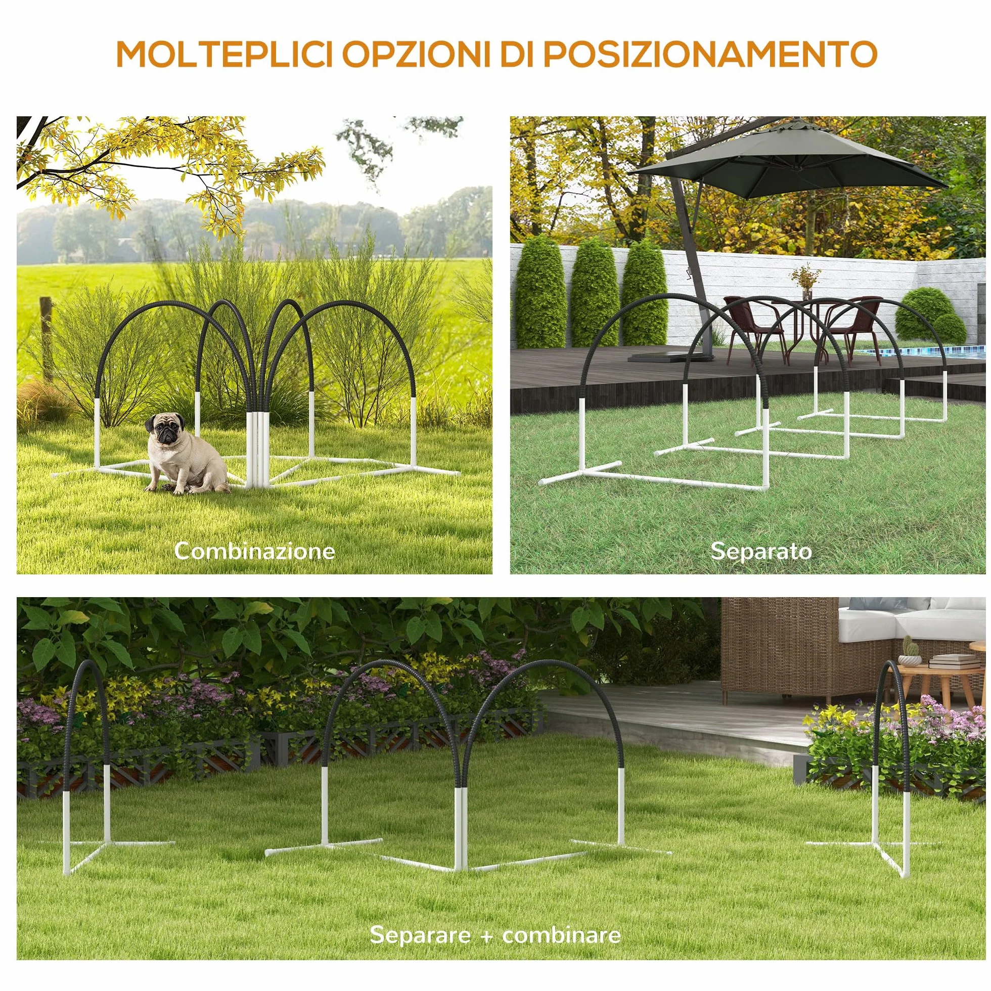 PawHut Set Agility Dog 4 Pezzi con 4 Picchetti, Attrezzatura Agility Dog in PE e ABS con Borsa in Tessuto Oxford, 89x69x99 cm, Bianco e Nero