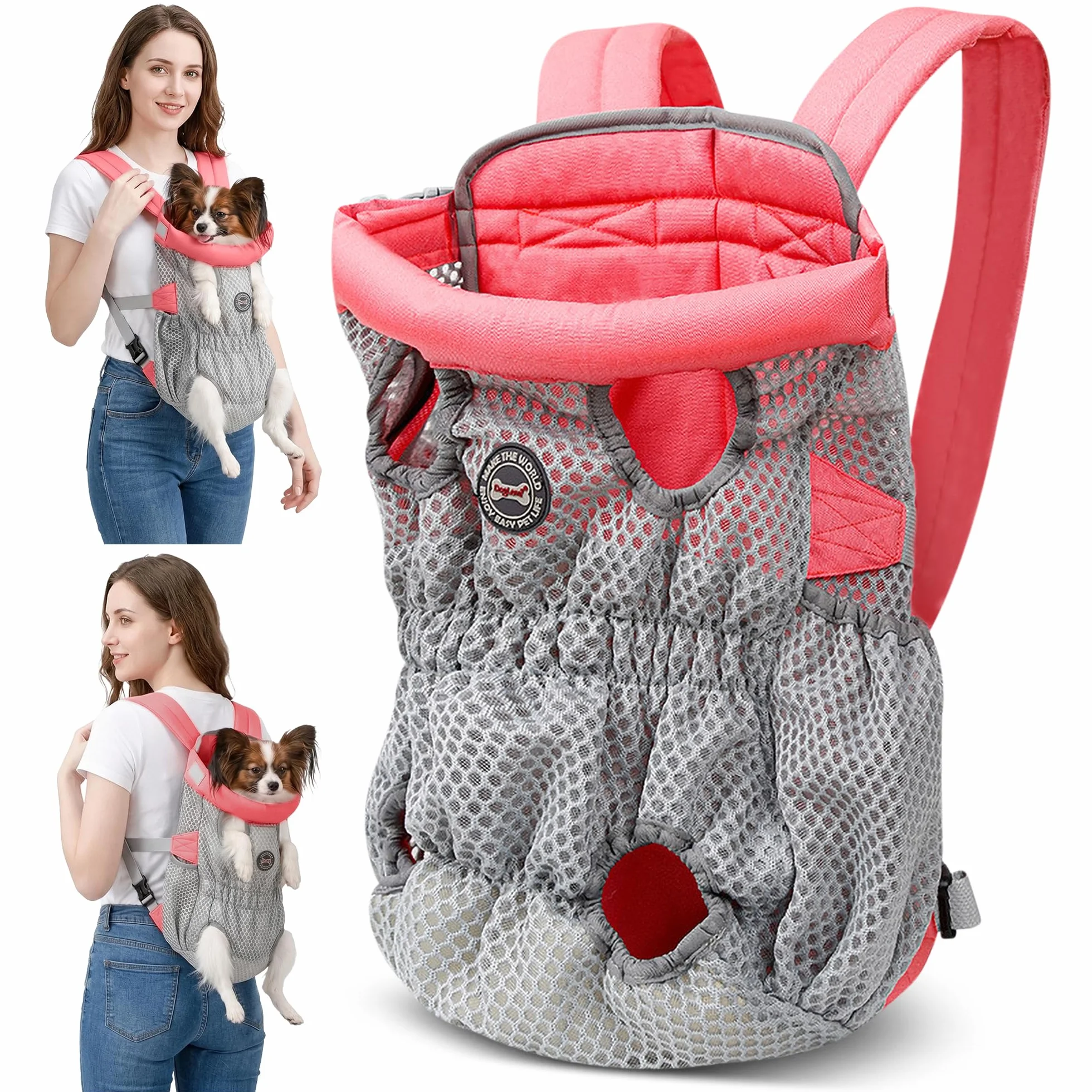 ALLSOPETS Zaino per Cani Piccola e Media Taglia Porta Cane Frontale Traspirante con Gancio di Sicurezza Rosa Ciliegia L