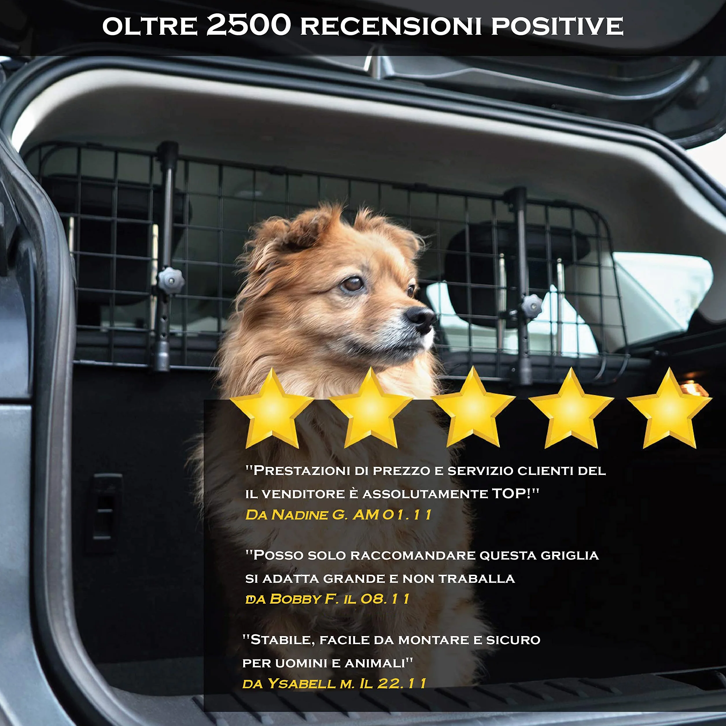 Heldenwerk Griglia divisorio Auto per Cani Universale - Separatore per Cani Bagagliaio con Fissaggio del poggiatesta - barriera divisoria Auto per Cani