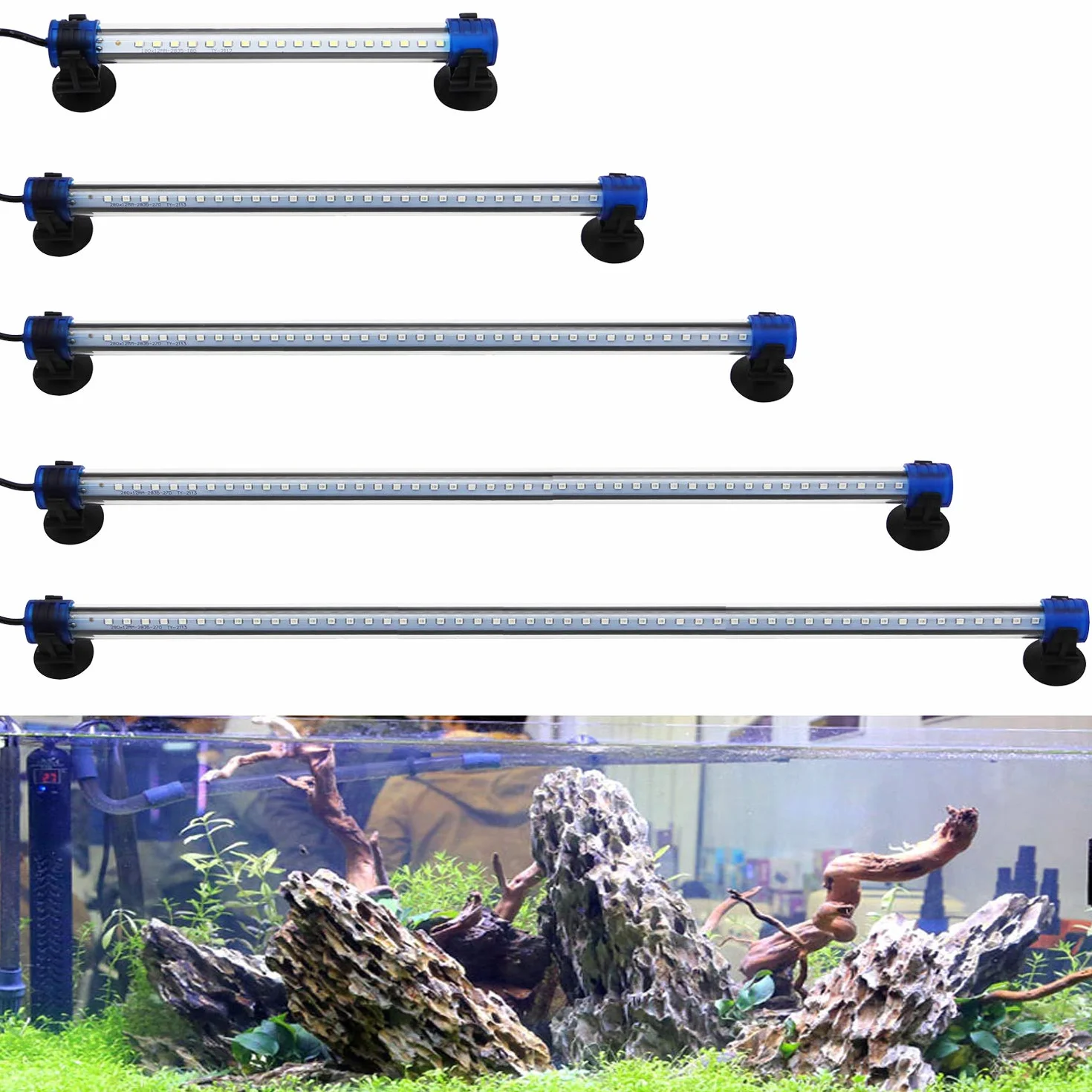 BPS Luce Bianca LED Sommergibile Acquario Fish Tank Clip Lamp 1W 20cm BPS-6164