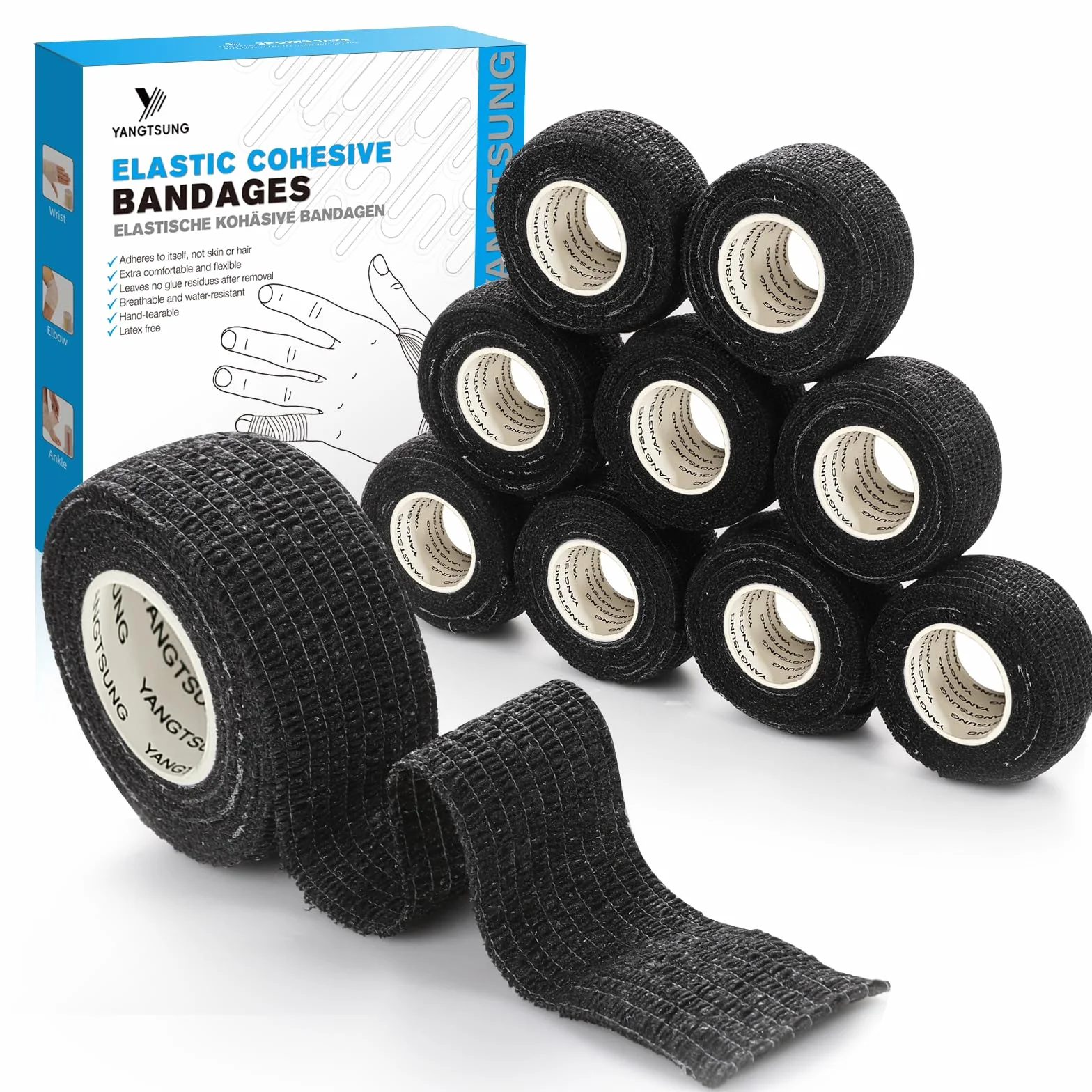 9 Rotoli Benda Elastica Coesiva, 2.5cm x 4.5m Benda Adesiva per Mani, Piedi, Ginocchia, Pet Vet Wrap Benda Elastica Autoadesiva per Animali Domestici, Nastro Bendaggio Sportivo Non Tessuto