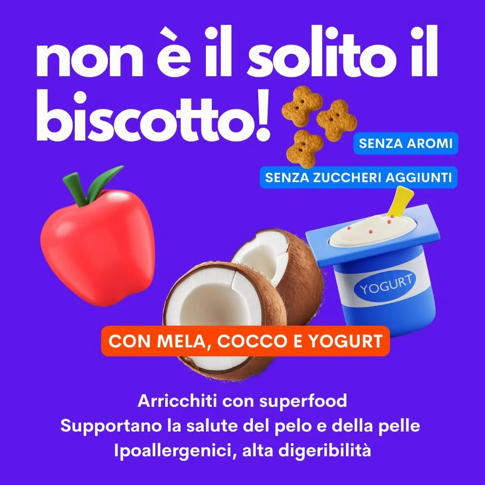 Jampy Biscotti per Cani Naturali Ipocalorici 5.5kcal. Snack Vegetali con Mela Yogurt Cocco. Premietti Digeribili Senza Additivi. Per Tutte le Taglie - 300g
