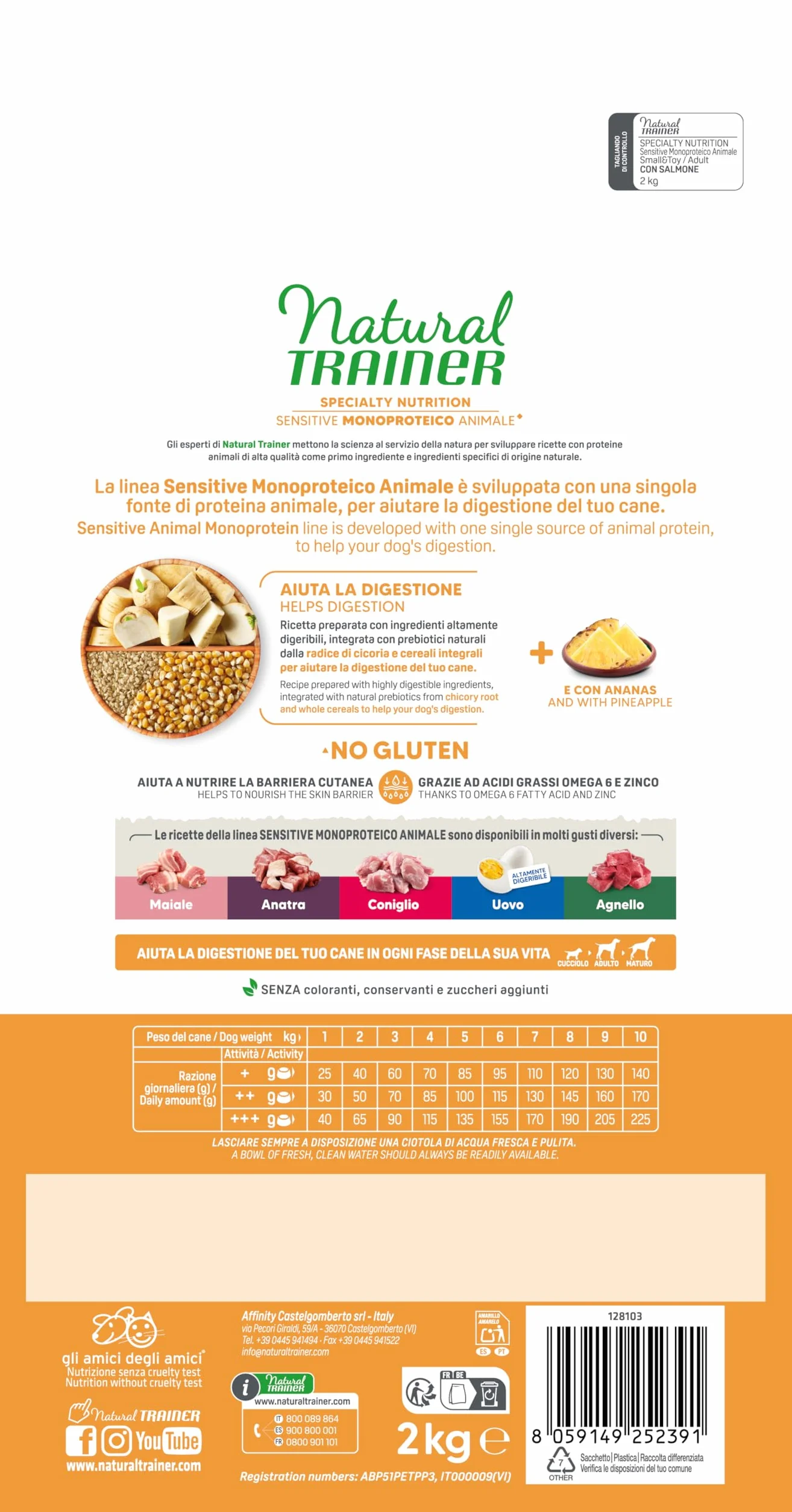 Natural Trainer Sensitive No Gluten Cibo per Cani Puppy&Junior con Salmone 2kg