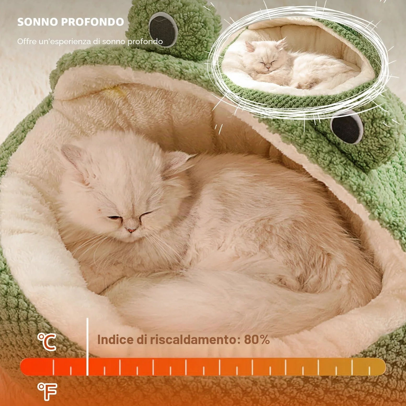 PETCUTE Cuccia da Interni per Gatti,Letto per Animali Domestici,Letto per Gatti con Cuscino Imbottito Rimovibile e Lavabile,Simpatica Forma di Rana,Cuccia per Gatto con Fondo Antiscivolo