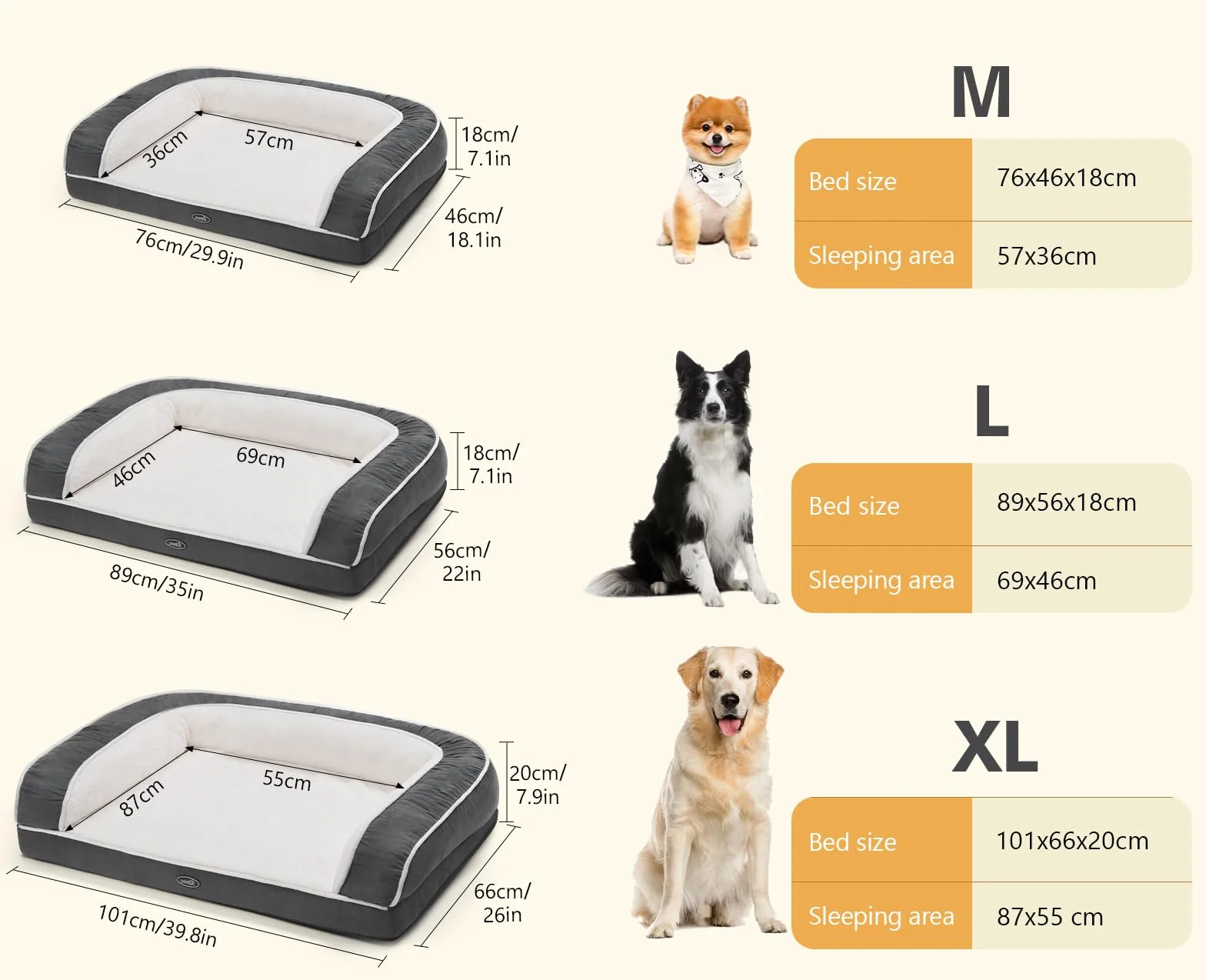 Pecute Cane gatto sfoderabile (M 76 × 46 × 18 cm), disponibile in tutte le stagioni, cuscino cane ortopedico | in schiuma per cassa per uova, letto per cane | con 3 supporti laterali, divani per cani