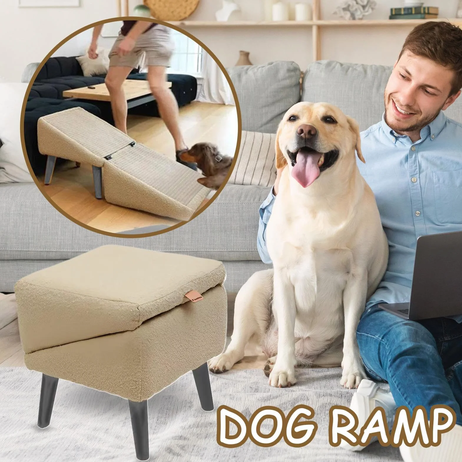 Rampa Per Cani, 30X30X35CM Rampa Cani Per Divano, Gradini Pieghevoli Canis Legno Pouf Diviso Per Lettos, Canis Antiscivolo Scale Gatti Rampe Divano Sedia Sicura, Per Interni Ed Esterni