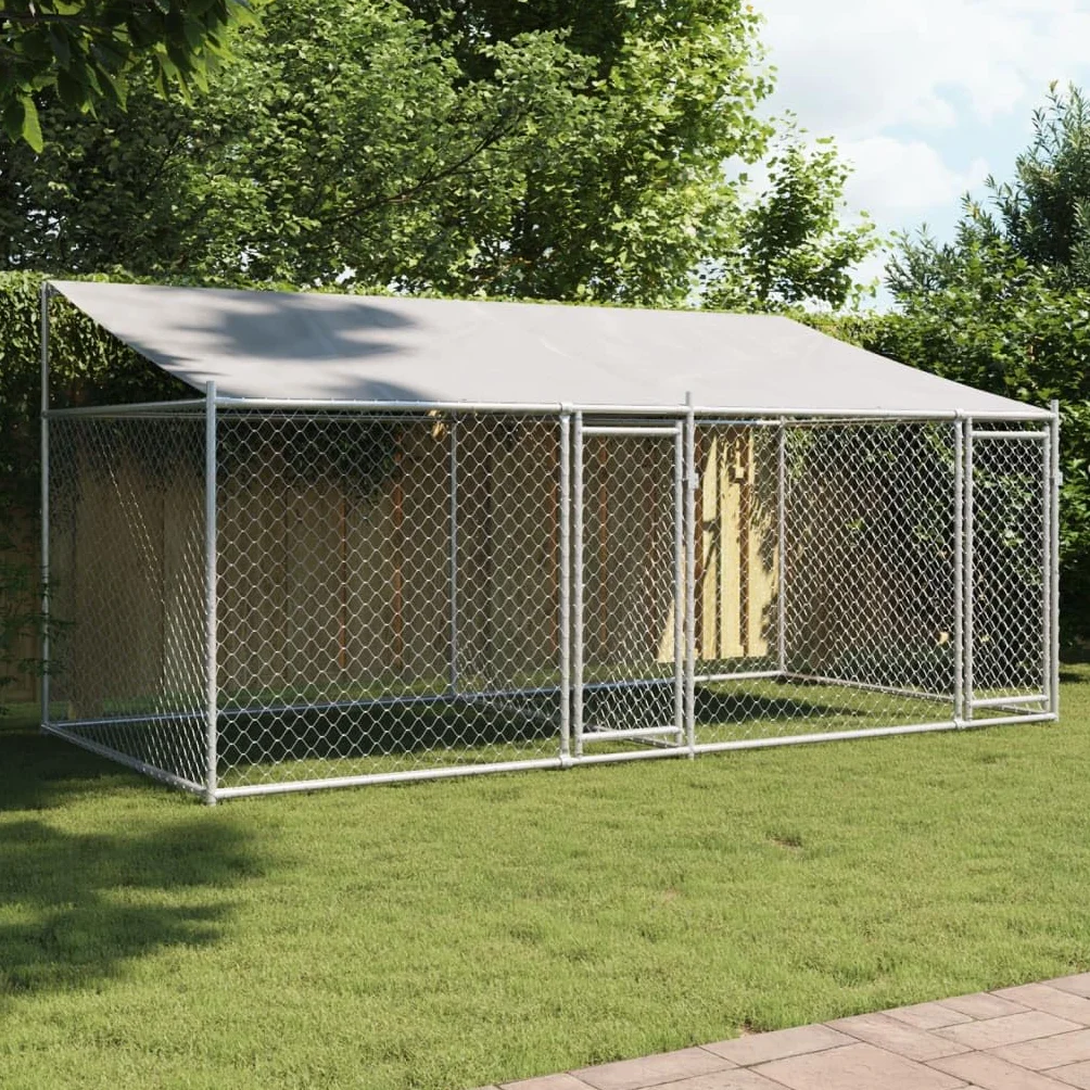 LAPOOH Gabbia Cani con Tetto e Porte Grigia 4x2x2 m in Acciaio Zincato,Gabbie da Arredamento,Gabbia Cani Arredamento,Gabbia Cani da Arredamento-3209563