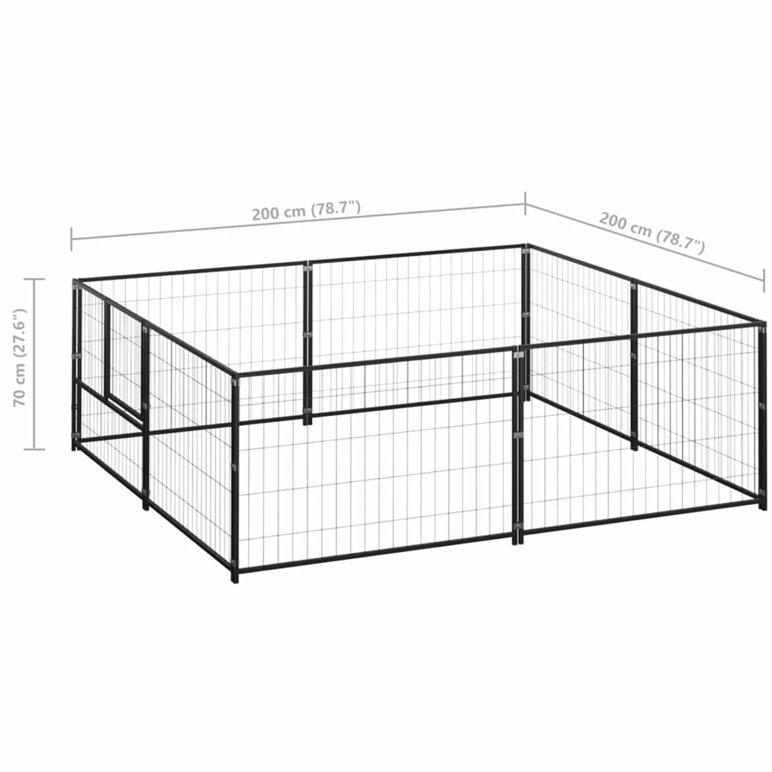 Gecheer Canile da Esterno Grande in Acciaio, Nero 200x200x70 cm - Gabbia per Cani Taglia Grande Con Recinzione 4 m²