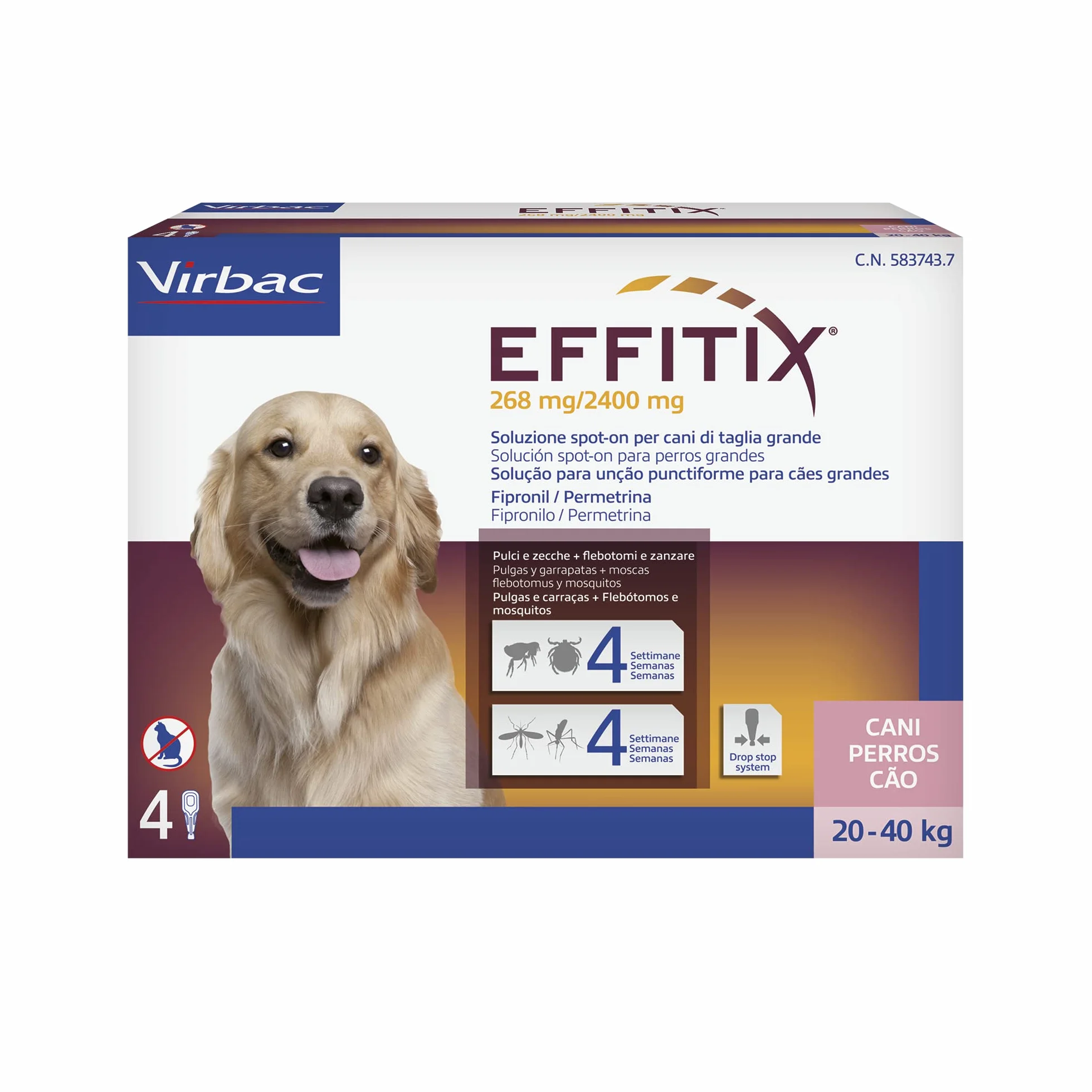 EFFITIX LARGE 20/40 KG (4 pipette) – Efficace contro pulci, zecche e flebotomi